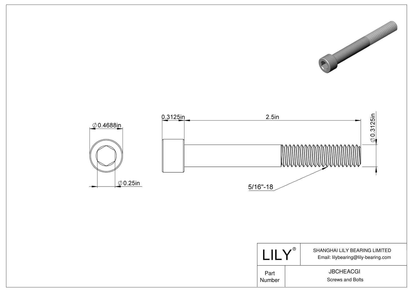 JBCHEACGI Alloy Steel Socket Head Screws cad drawing