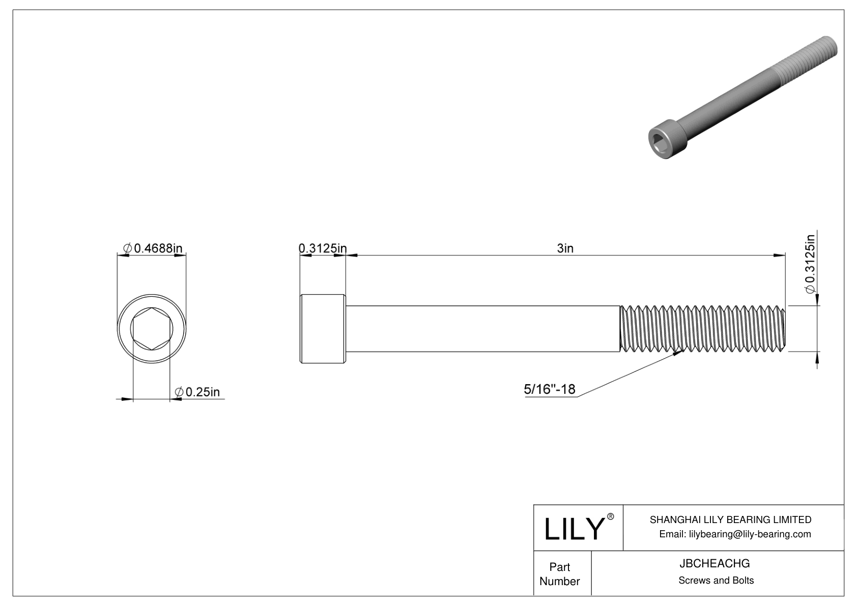 JBCHEACHG Alloy Steel Socket Head Screws cad drawing