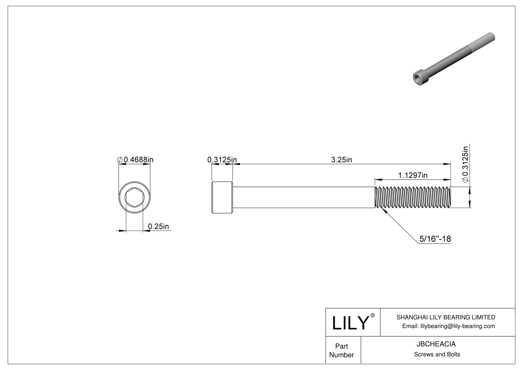 JBCHEACIA Alloy Steel Socket Head Screws cad drawing