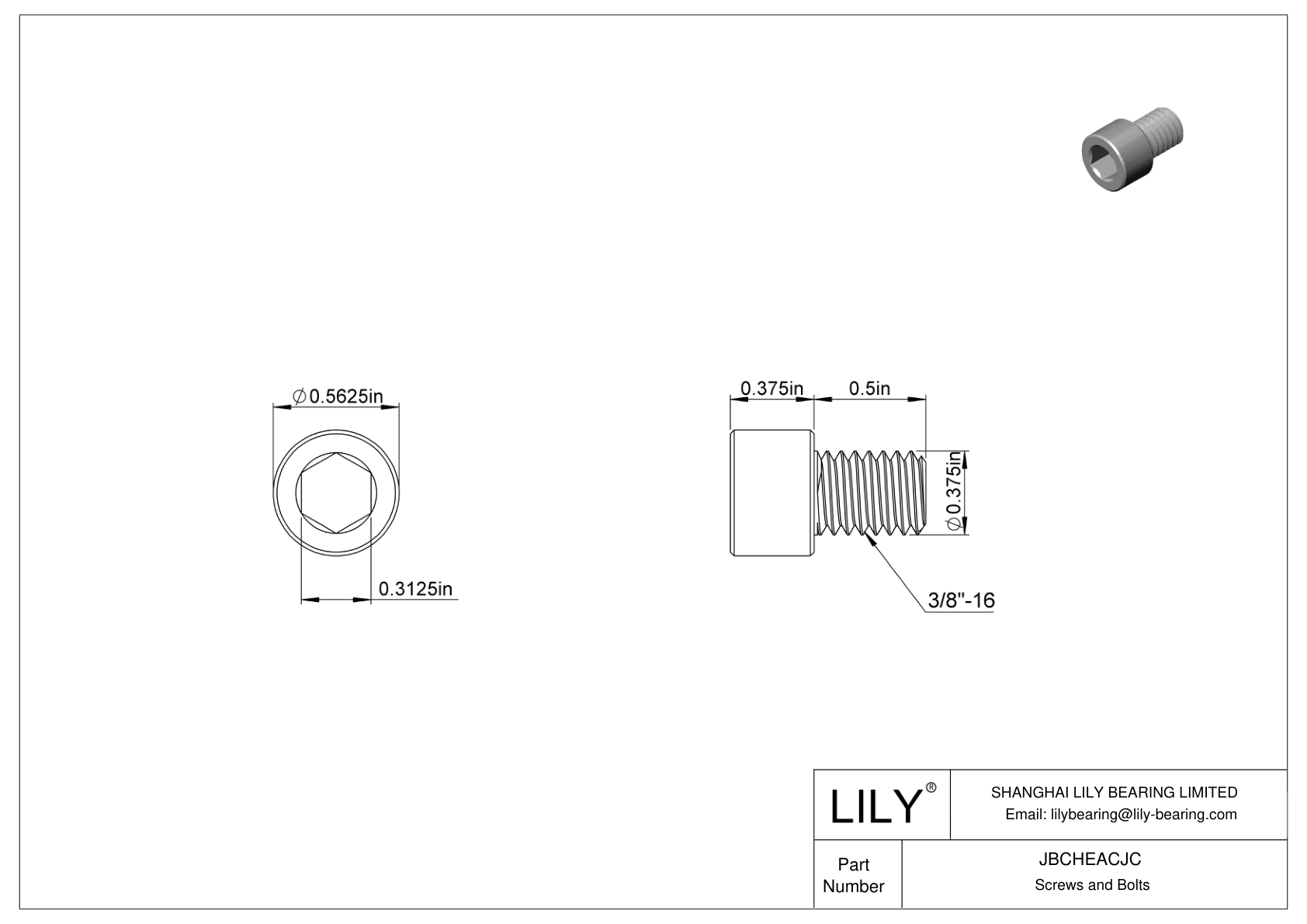 JBCHEACJC Alloy Steel Socket Head Screws cad drawing