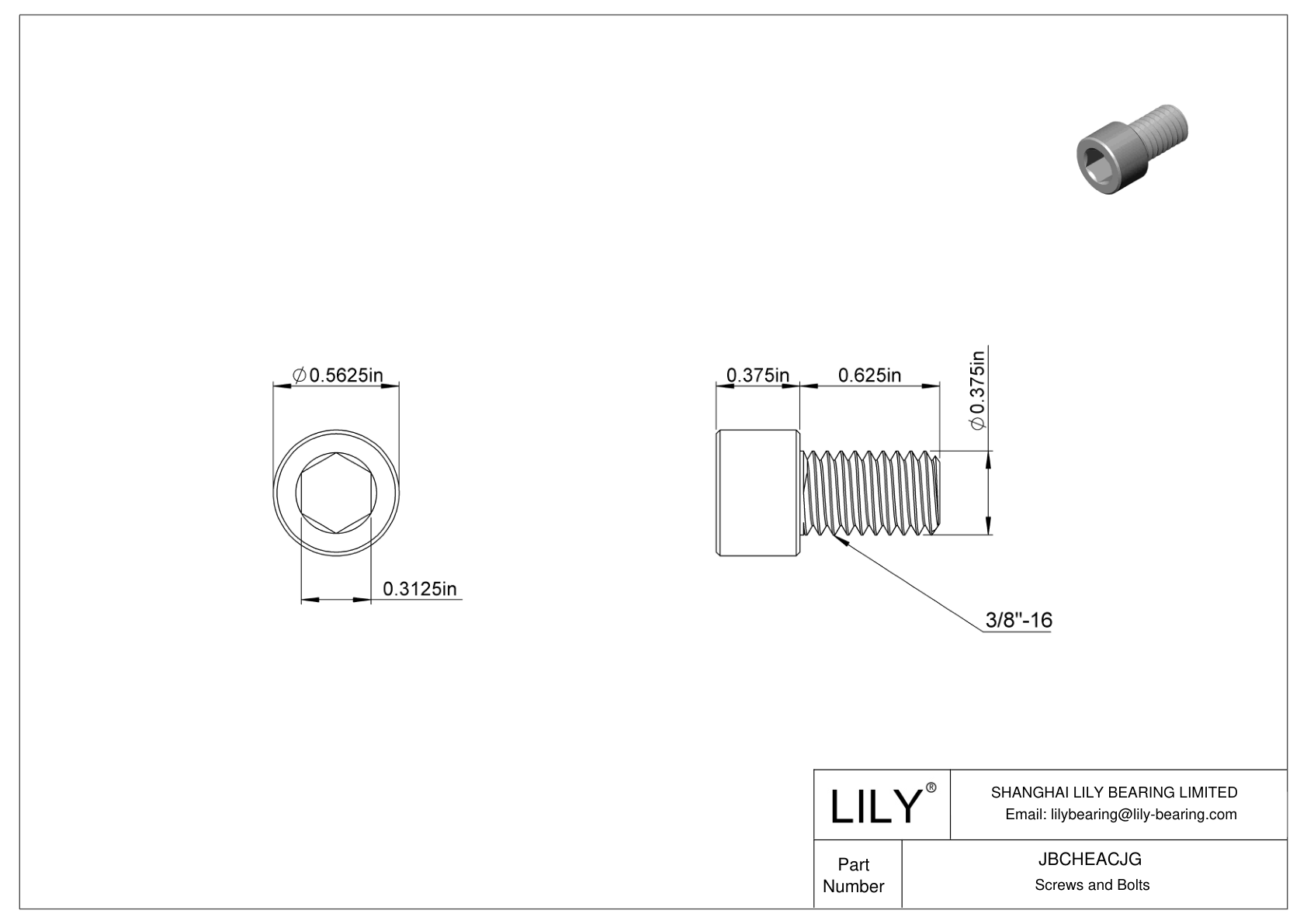 JBCHEACJG Alloy Steel Socket Head Screws cad drawing