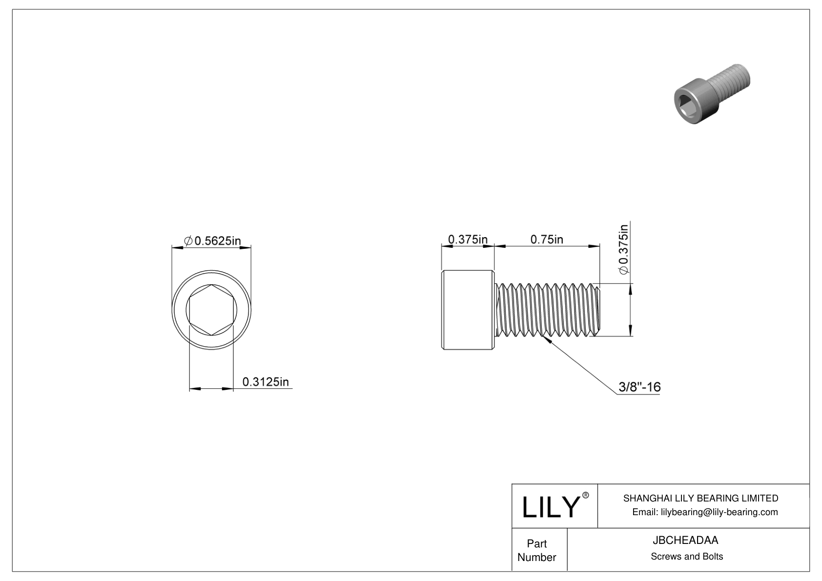 JBCHEADAA Alloy Steel Socket Head Screws cad drawing