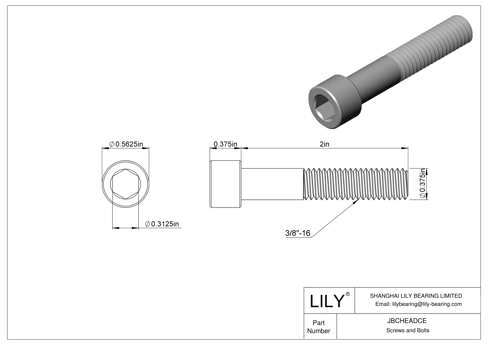 JBCHEADCE Alloy Steel Socket Head Screws cad drawing