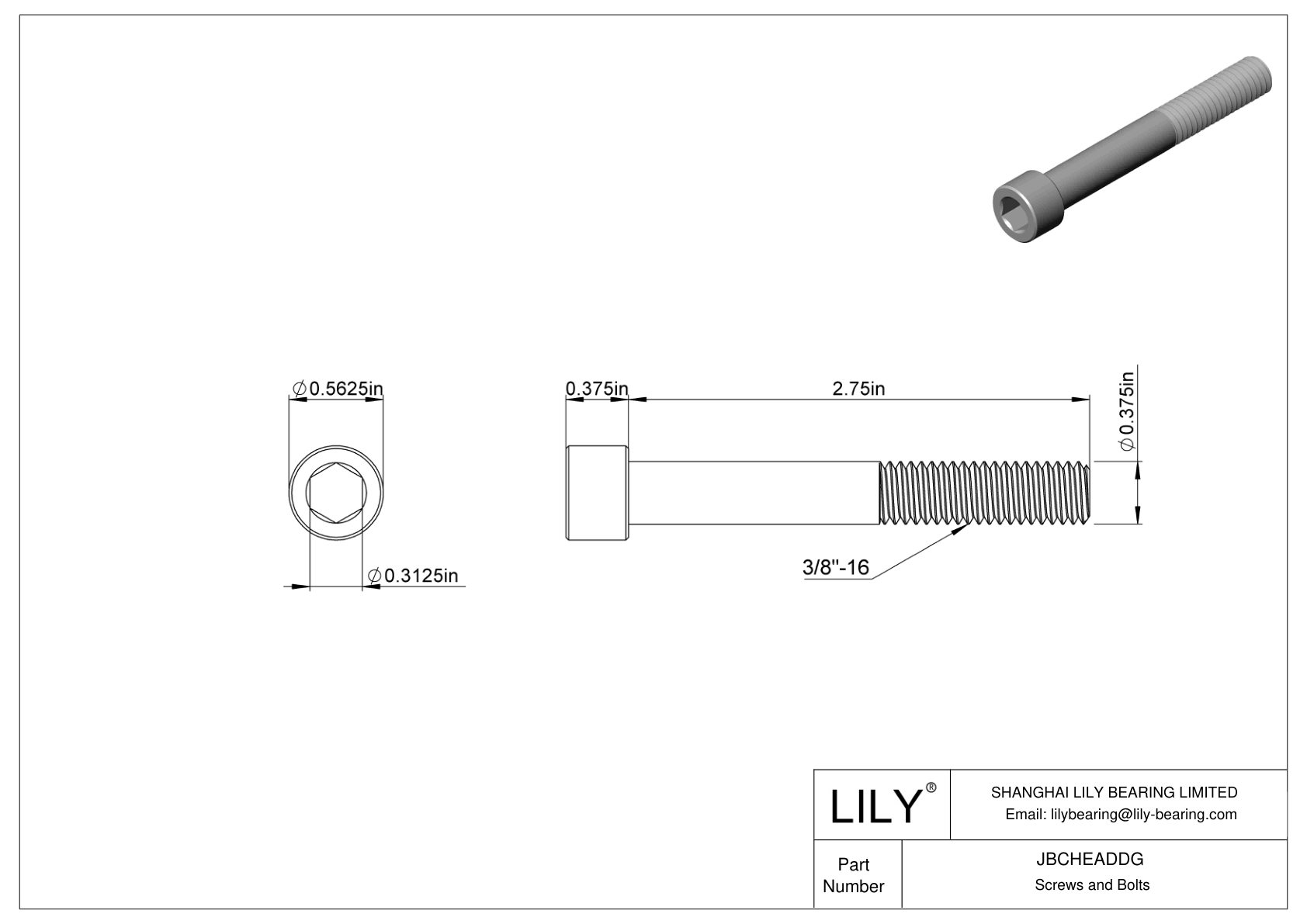 JBCHEADDG Alloy Steel Socket Head Screws cad drawing