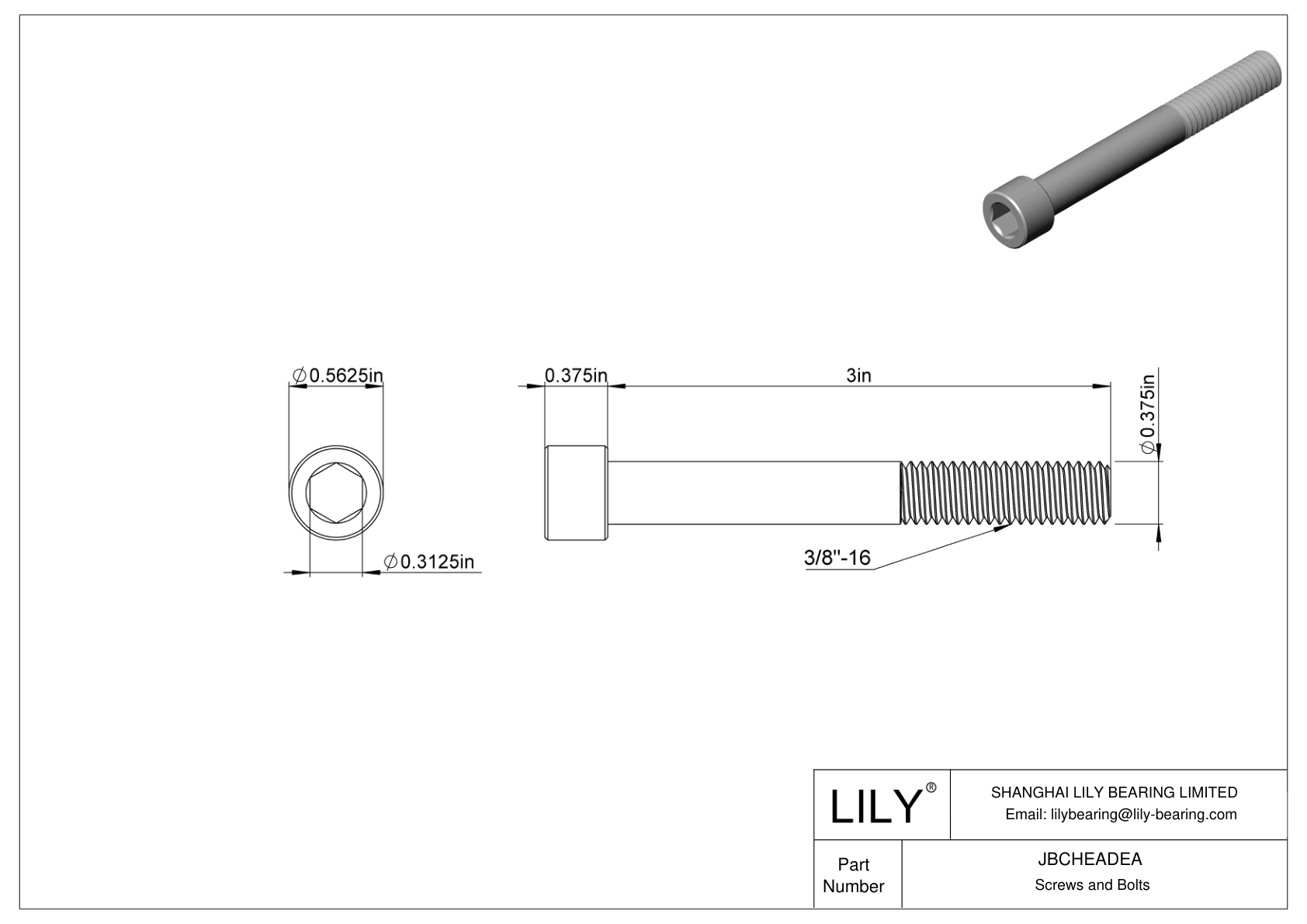 JBCHEADEA Alloy Steel Socket Head Screws cad drawing