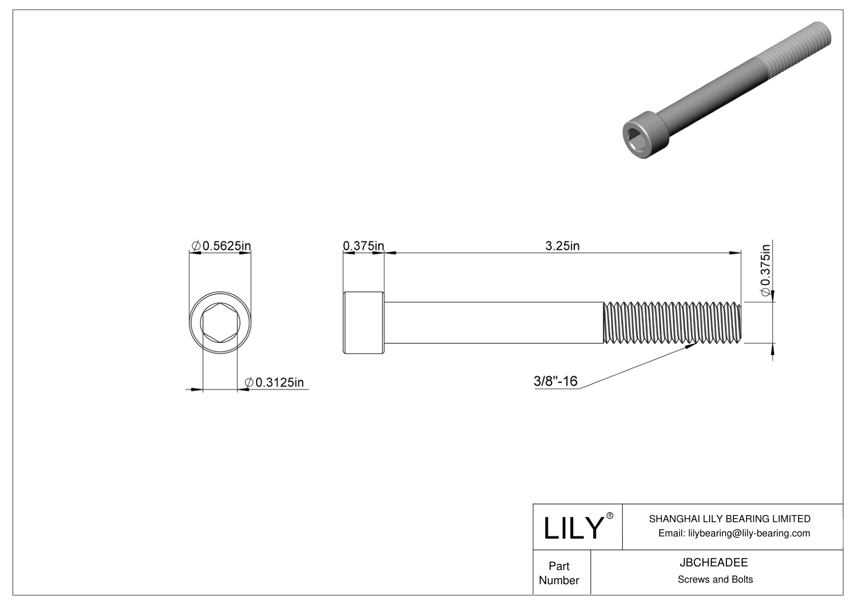 JBCHEADEE Alloy Steel Socket Head Screws cad drawing