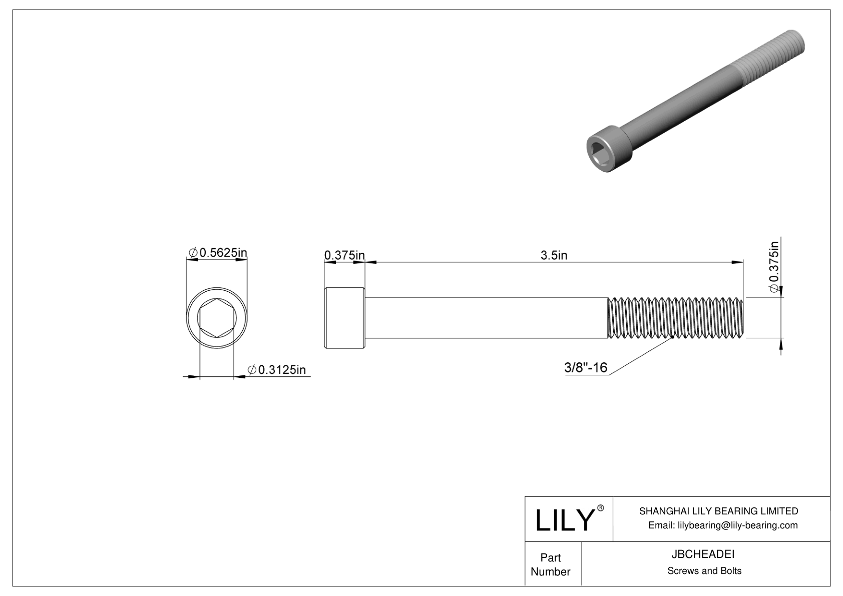 JBCHEADEI Alloy Steel Socket Head Screws cad drawing