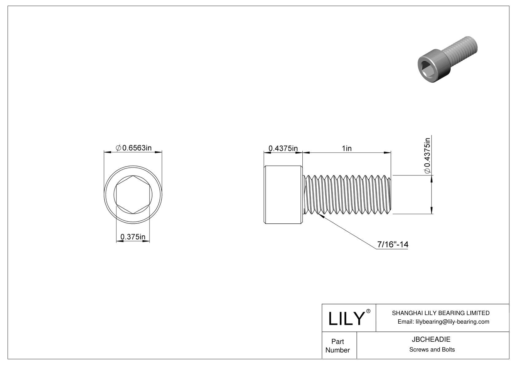 JBCHEADIE Alloy Steel Socket Head Screws cad drawing