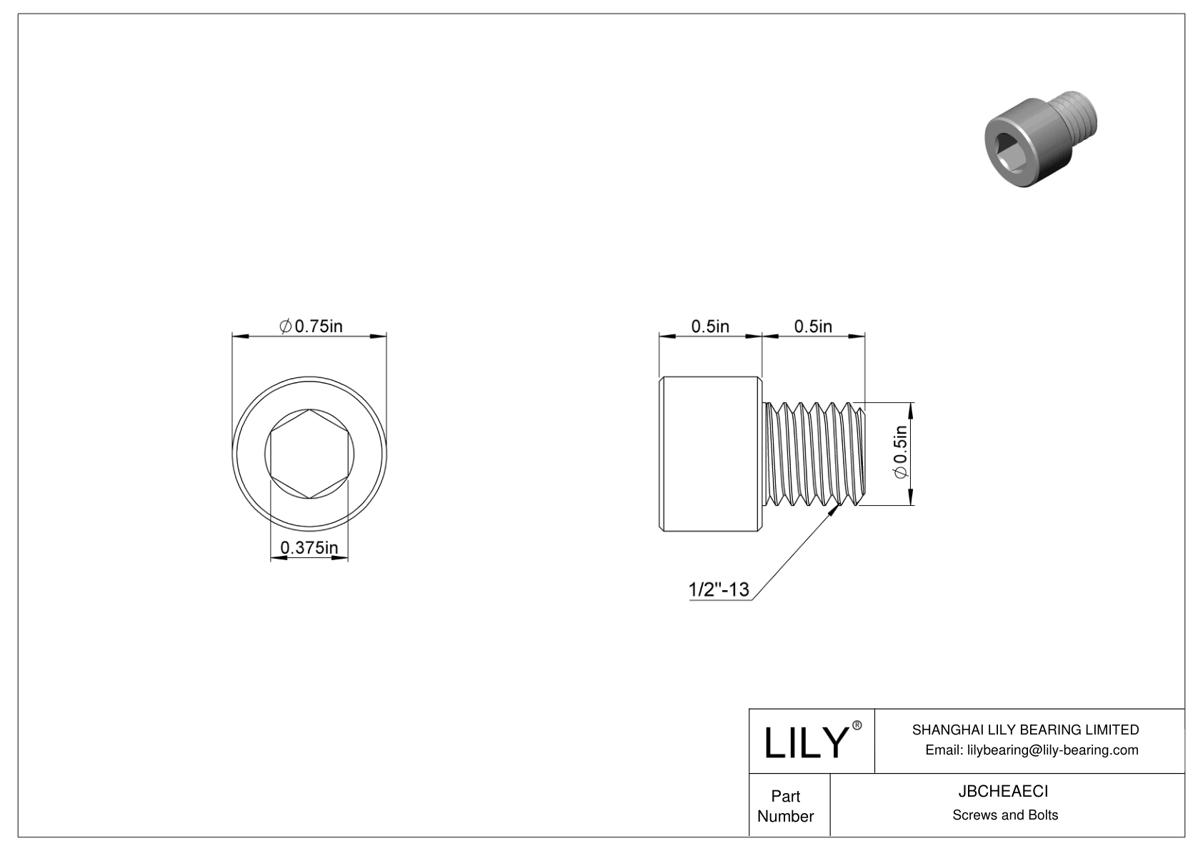 JBCHEAECI Alloy Steel Socket Head Screws cad drawing