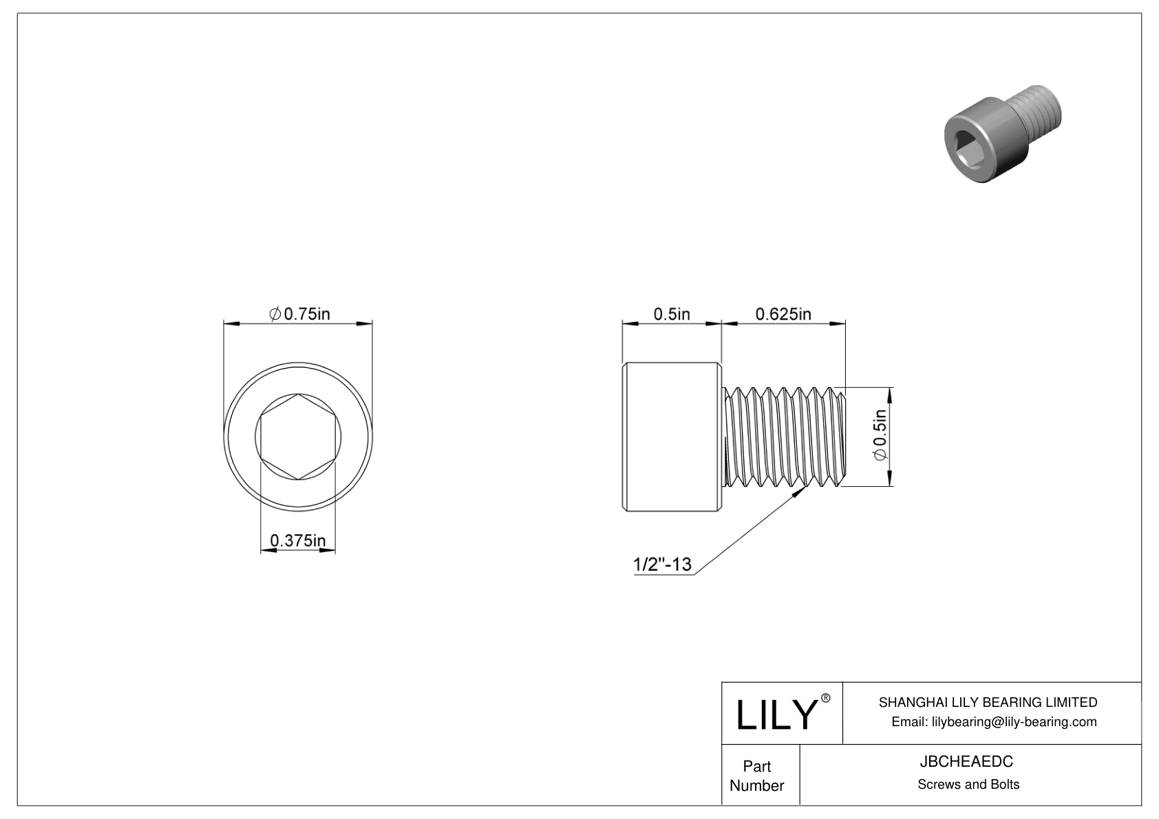 JBCHEAEDC Alloy Steel Socket Head Screws cad drawing