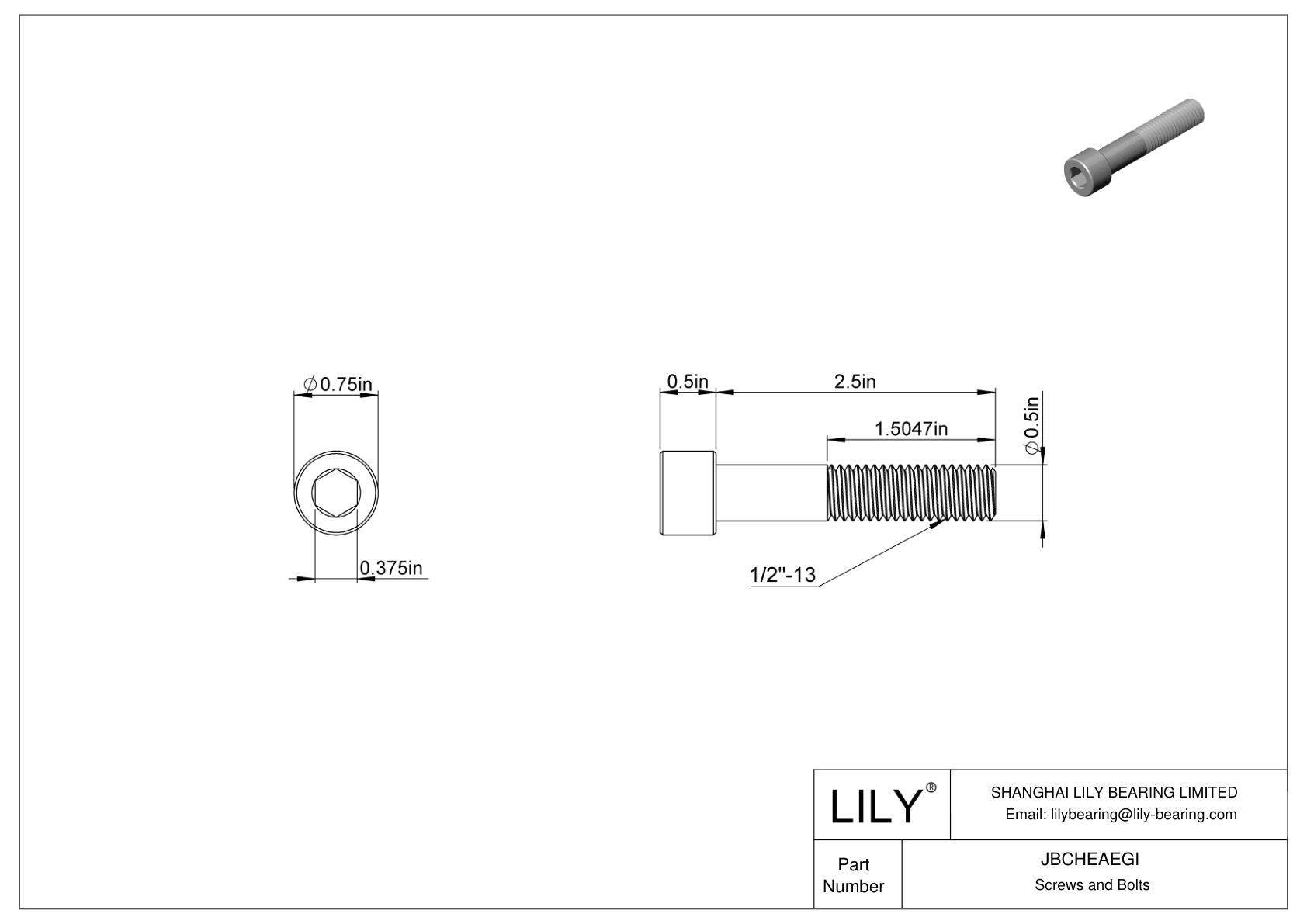 JBCHEAEGI Alloy Steel Socket Head Screws cad drawing