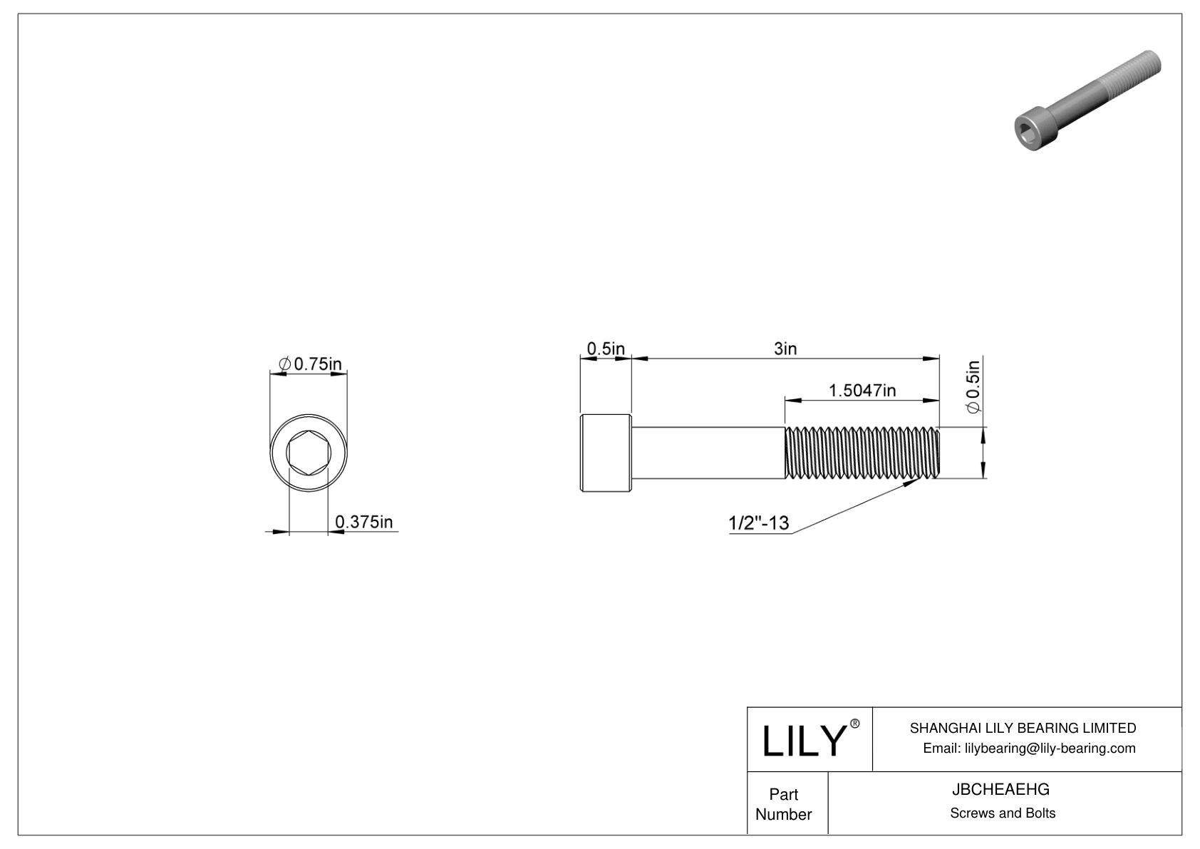 JBCHEAEHG Alloy Steel Socket Head Screws cad drawing