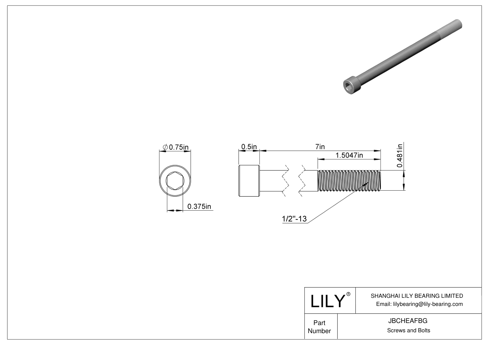 JBCHEAFBG Alloy Steel Socket Head Screws cad drawing