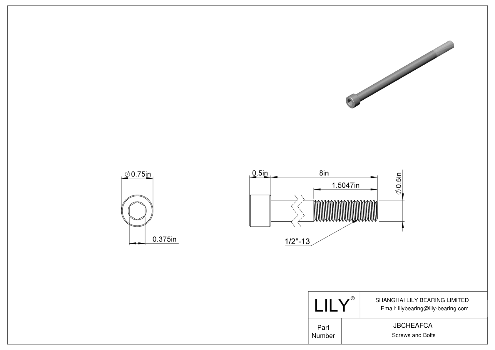 JBCHEAFCA Alloy Steel Socket Head Screws cad drawing