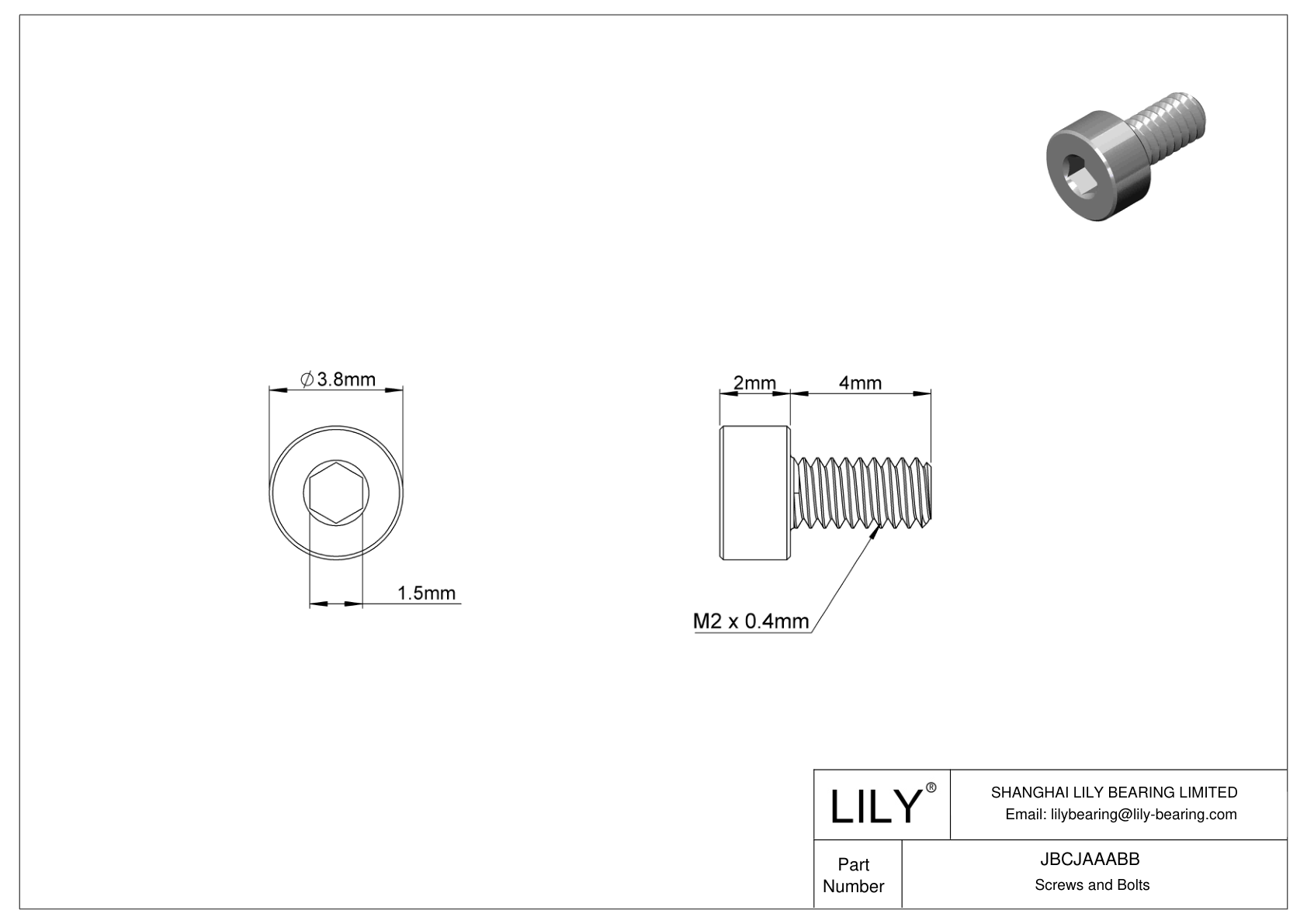 JBCJAAABB Alloy Steel Socket Head Screws cad drawing