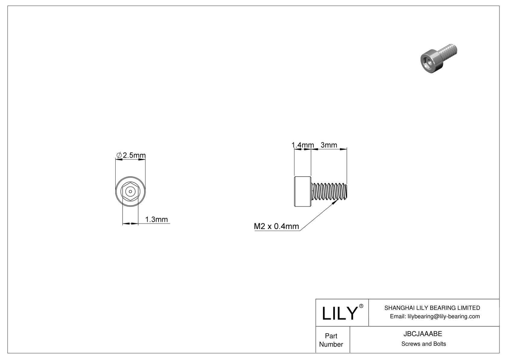 JBCJAAABE Alloy Steel Socket Head Screws cad drawing