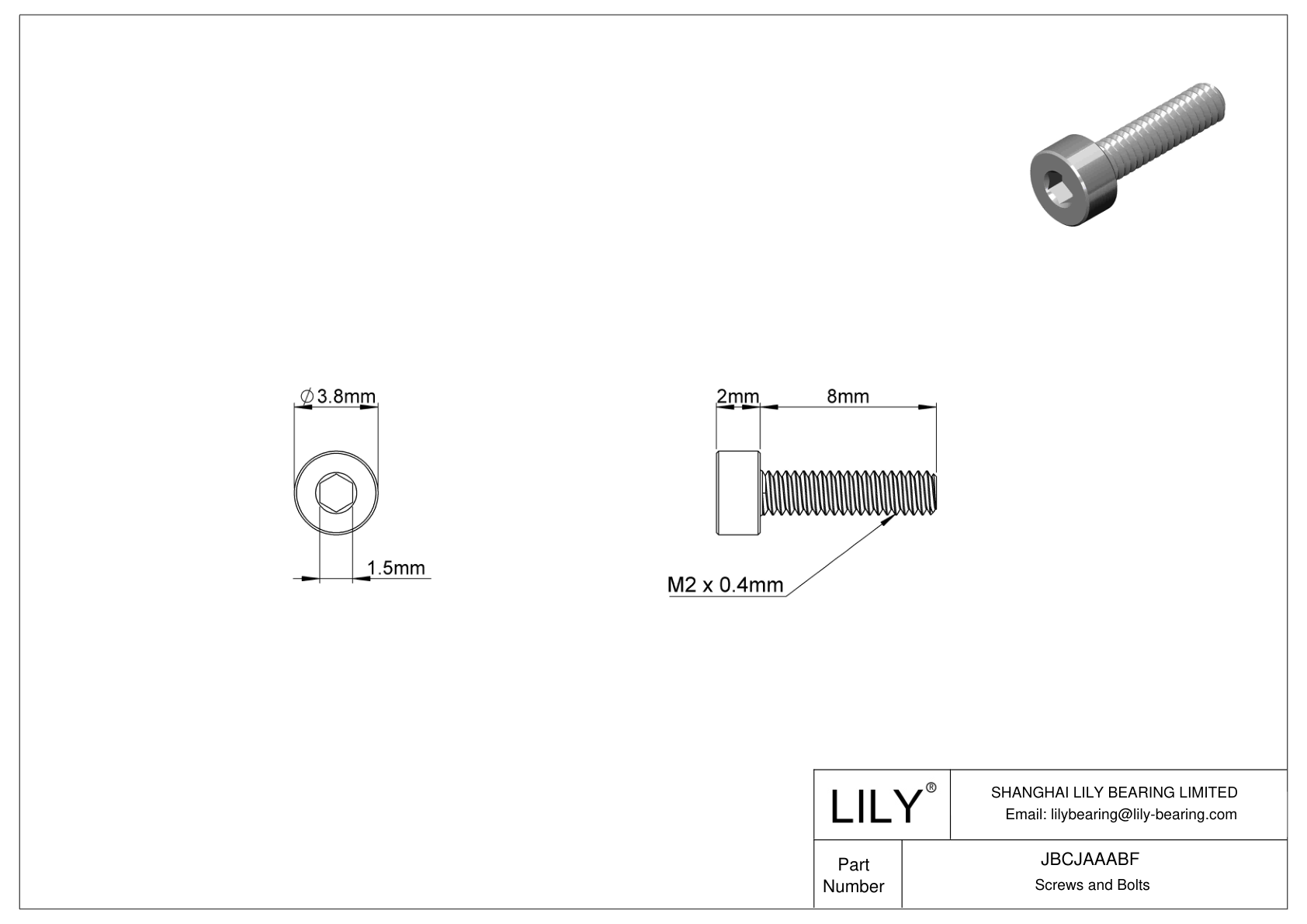 JBCJAAABF Alloy Steel Socket Head Screws cad drawing