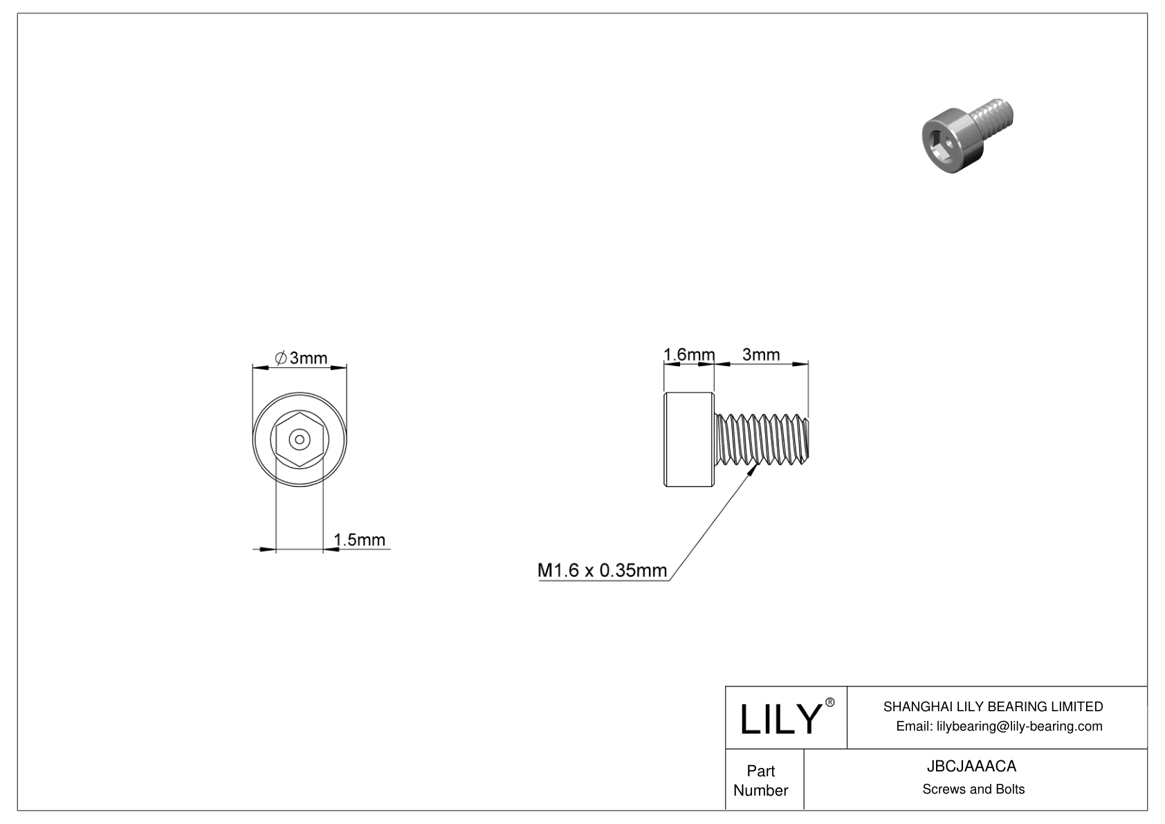 JBCJAAACA 合金钢内六角螺钉 cad drawing