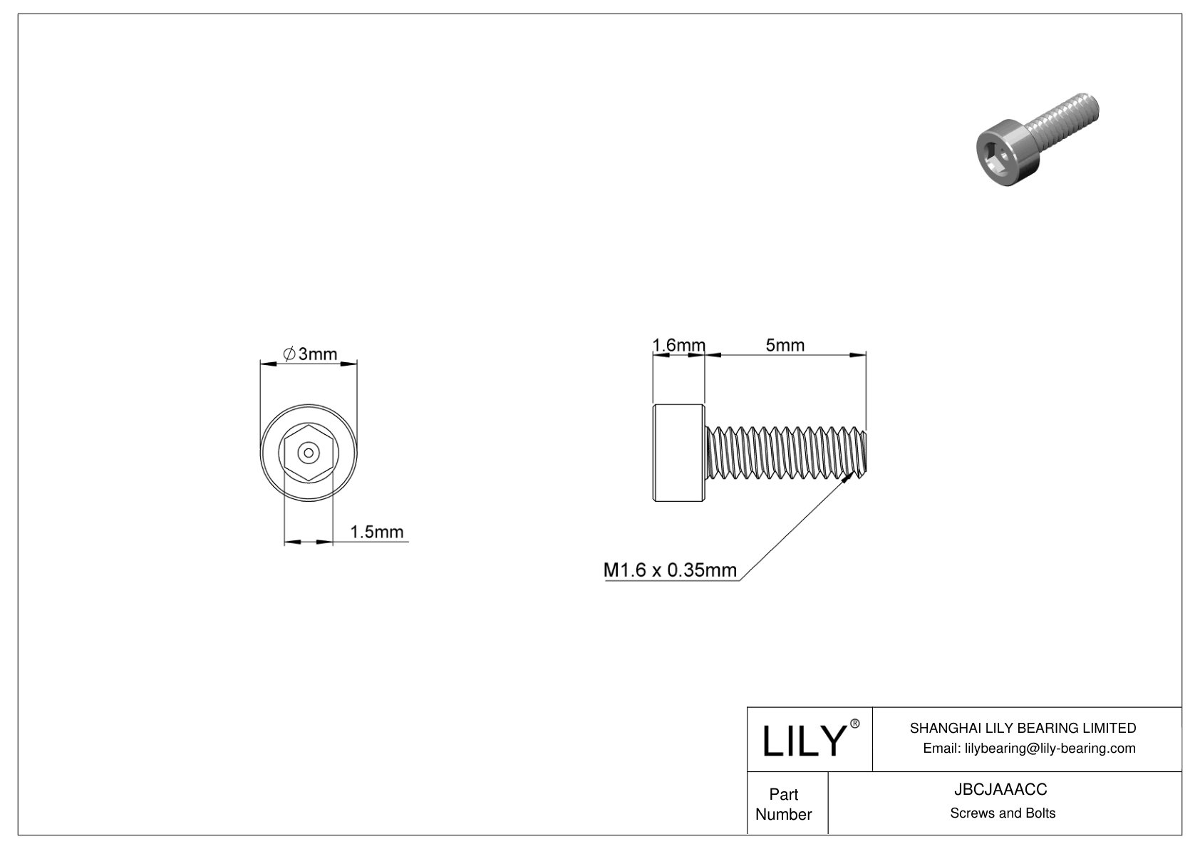 JBCJAAACC Alloy Steel Socket Head Screws cad drawing