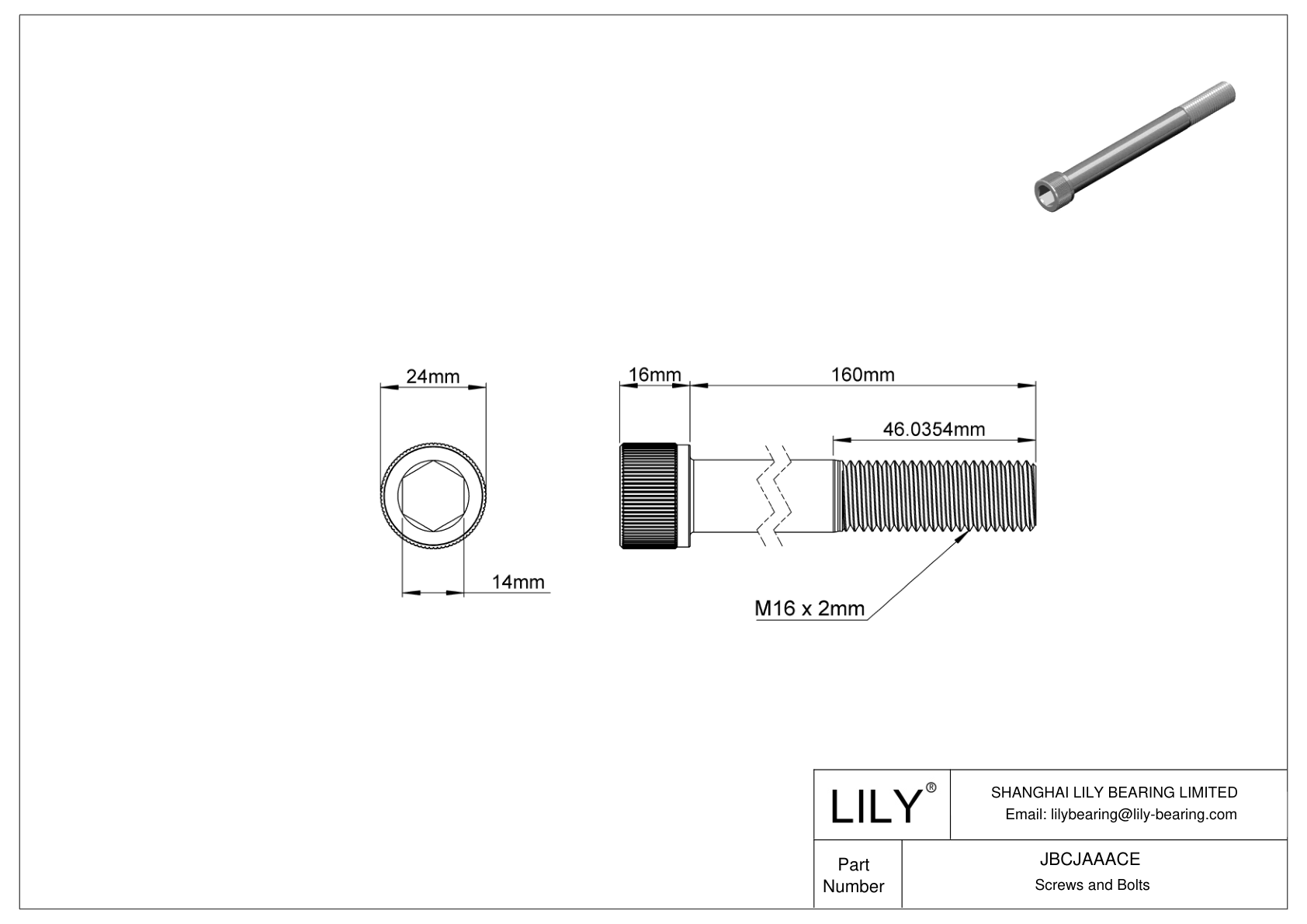 JBCJAAACE Alloy Steel Socket Head Screws cad drawing