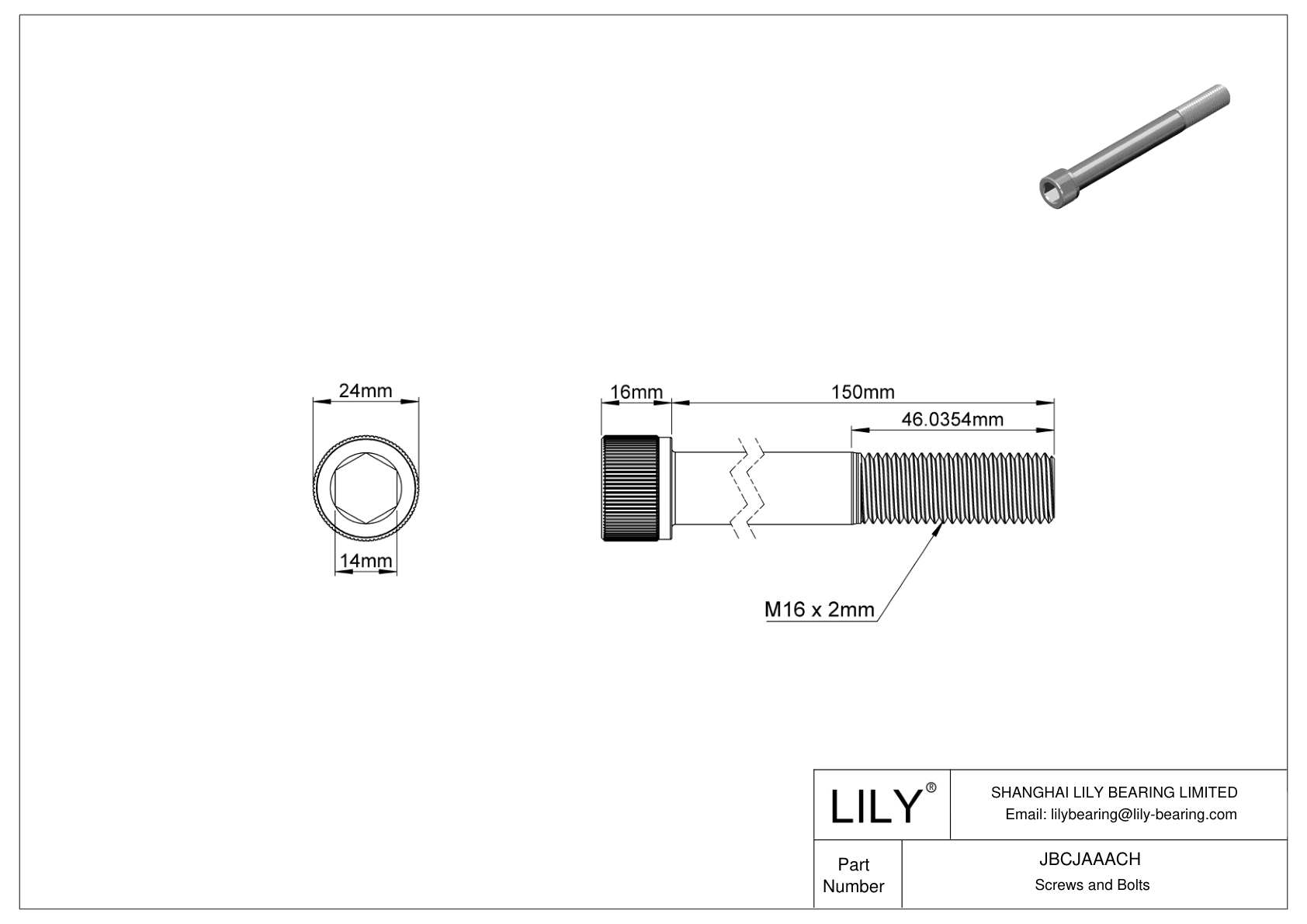 JBCJAAACH Alloy Steel Socket Head Screws cad drawing