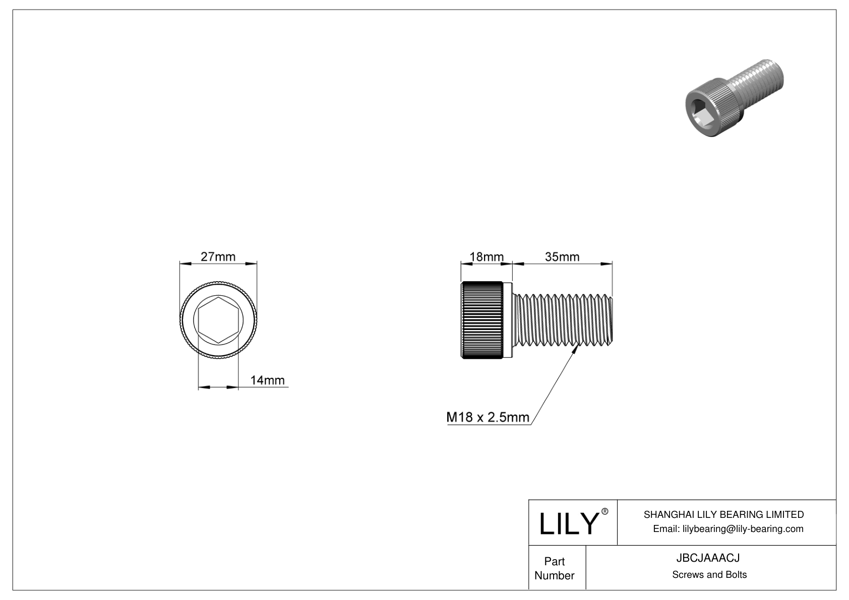 JBCJAAACJ Alloy Steel Socket Head Screws cad drawing