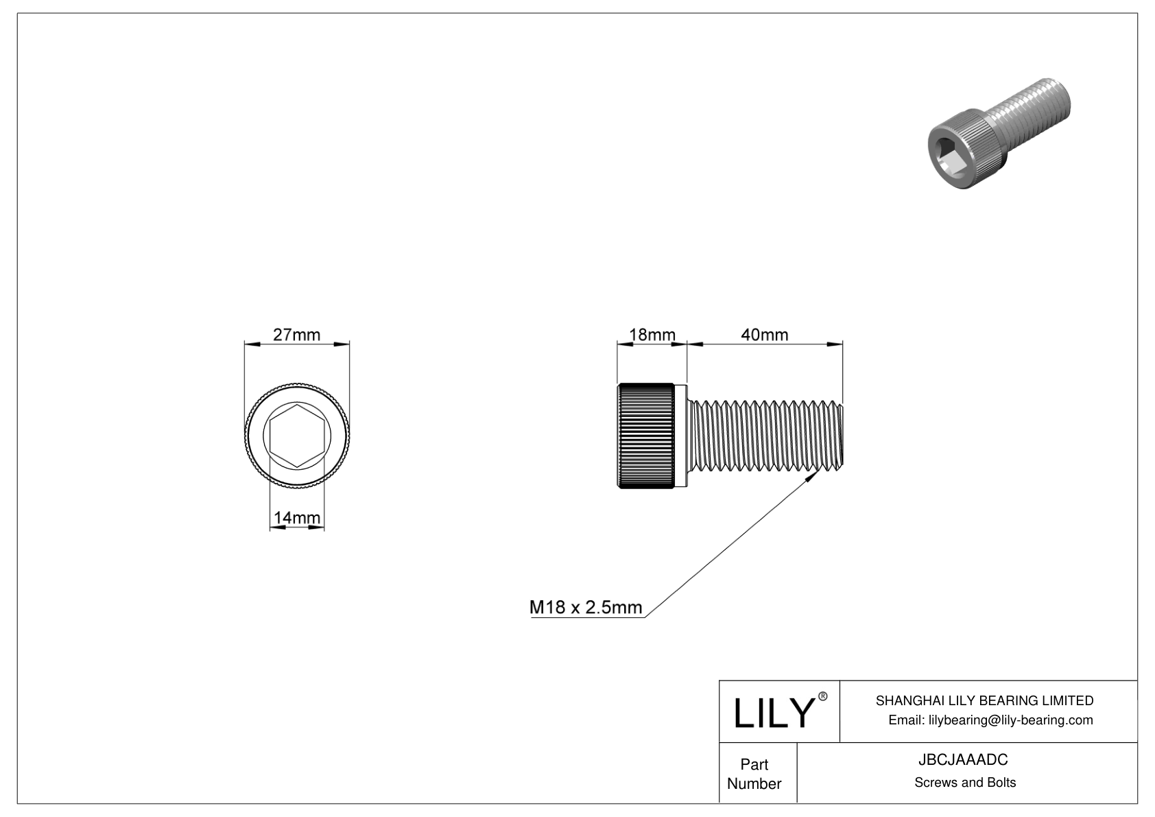 JBCJAAADC Alloy Steel Socket Head Screws cad drawing