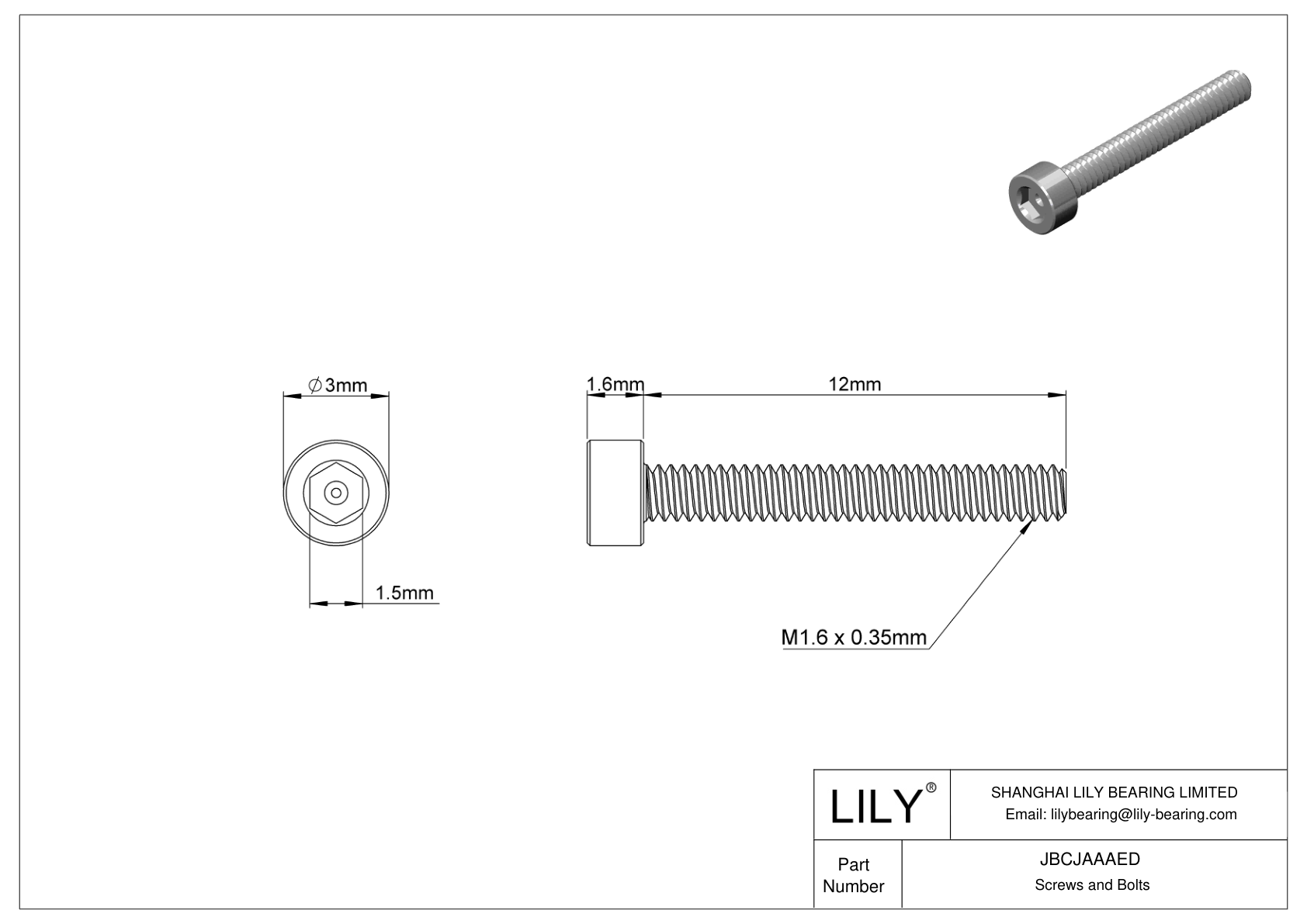 JBCJAAAED 合金钢内六角螺钉 cad drawing