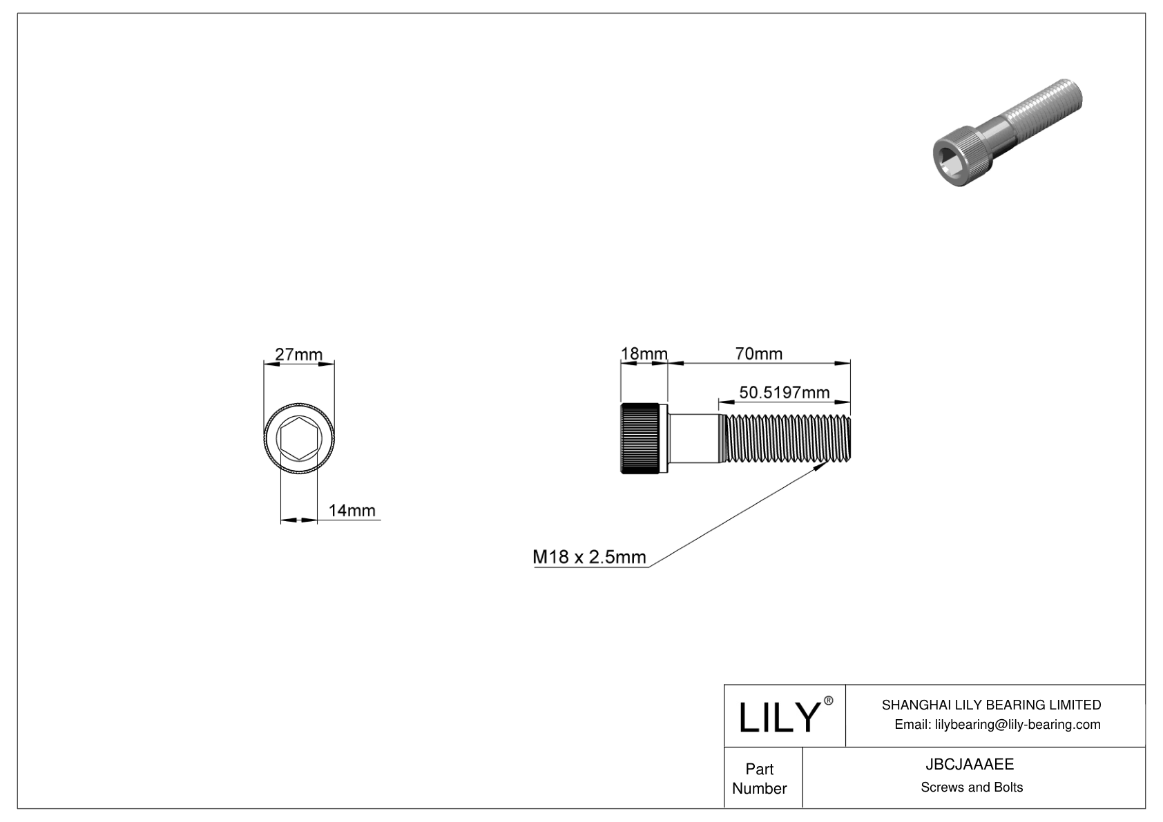 JBCJAAAEE Alloy Steel Socket Head Screws cad drawing