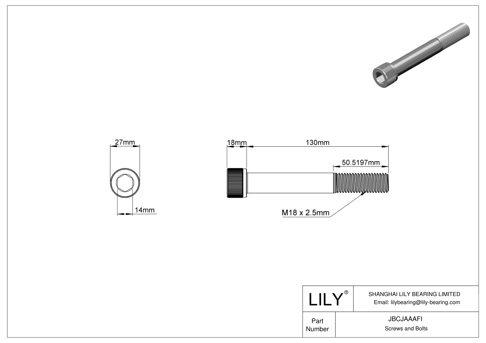 JBCJAAAFI Alloy Steel Socket Head Screws cad drawing