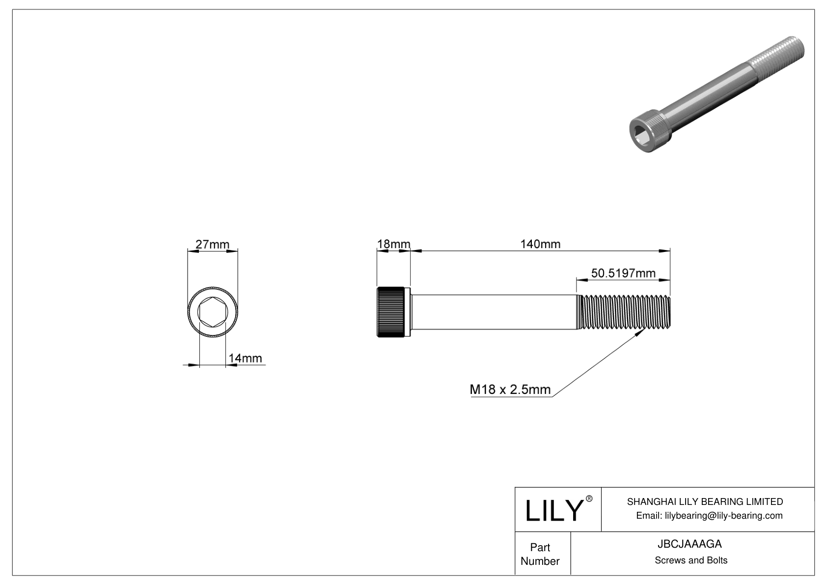 JBCJAAAGA Alloy Steel Socket Head Screws cad drawing