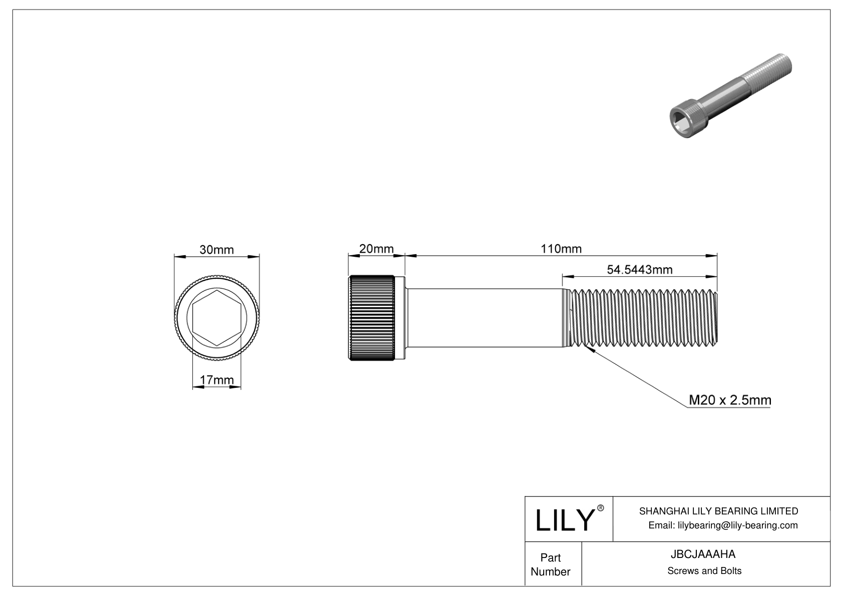 JBCJAAAHA Alloy Steel Socket Head Screws cad drawing