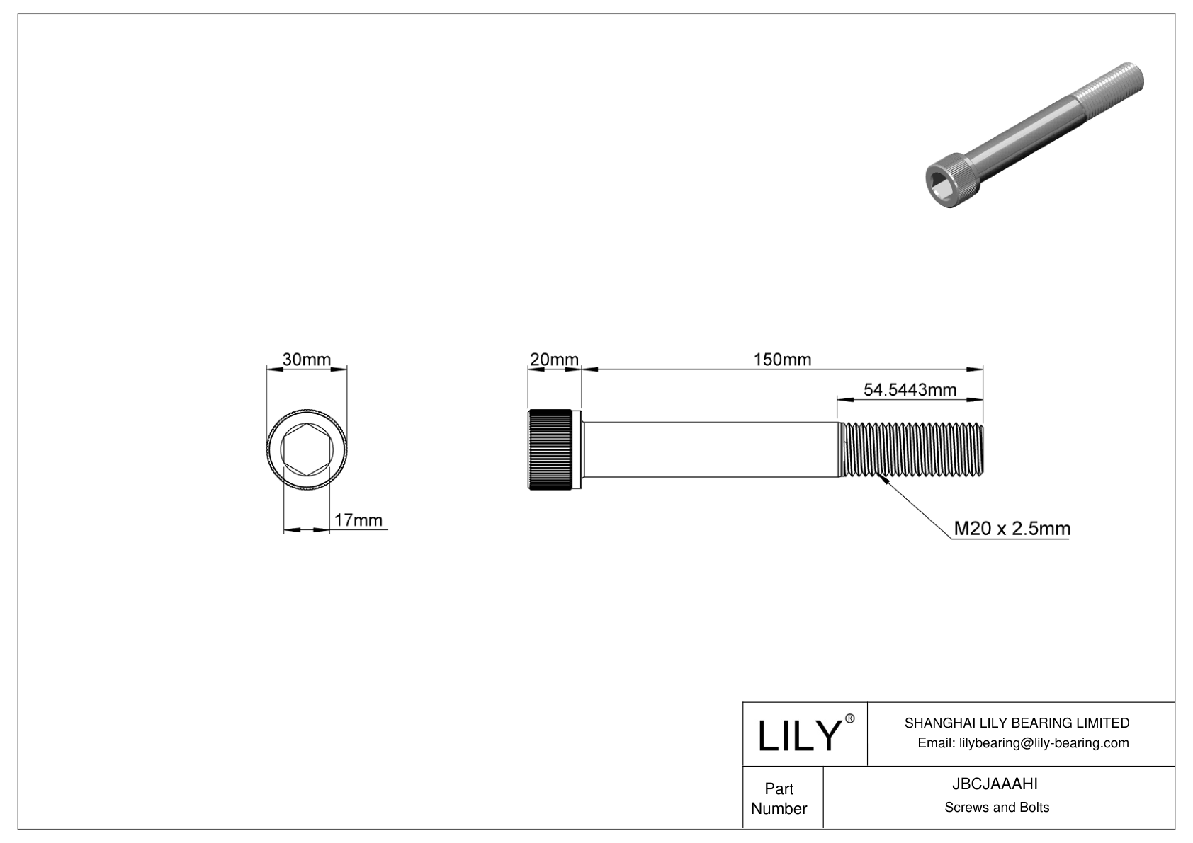 JBCJAAAHI Alloy Steel Socket Head Screws cad drawing