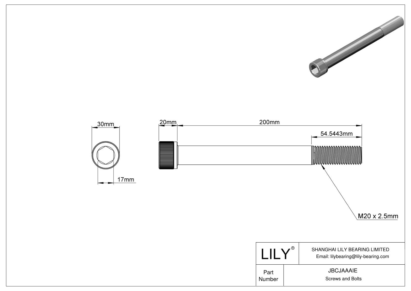 JBCJAAAIE Alloy Steel Socket Head Screws cad drawing