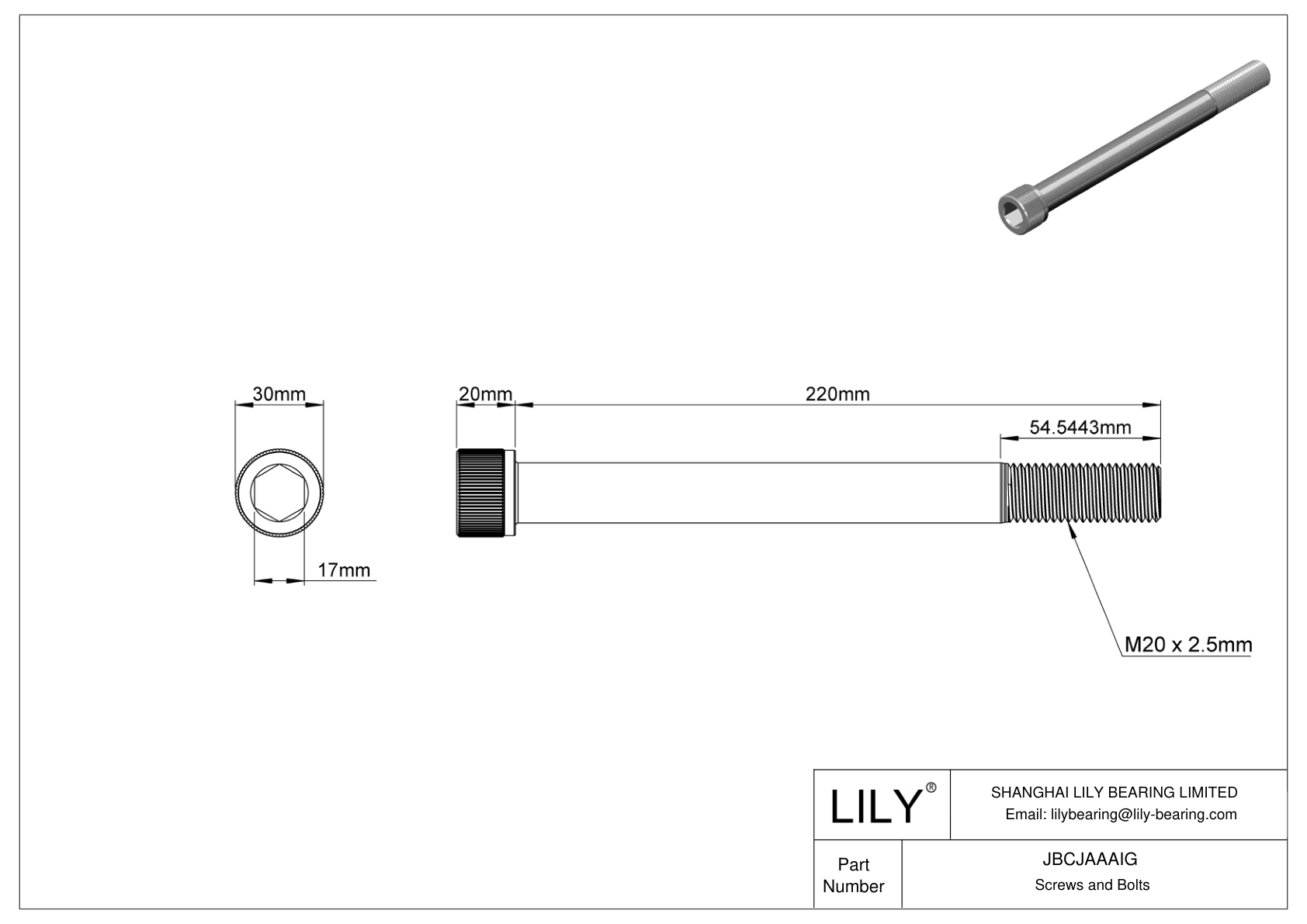 JBCJAAAIG Alloy Steel Socket Head Screws cad drawing