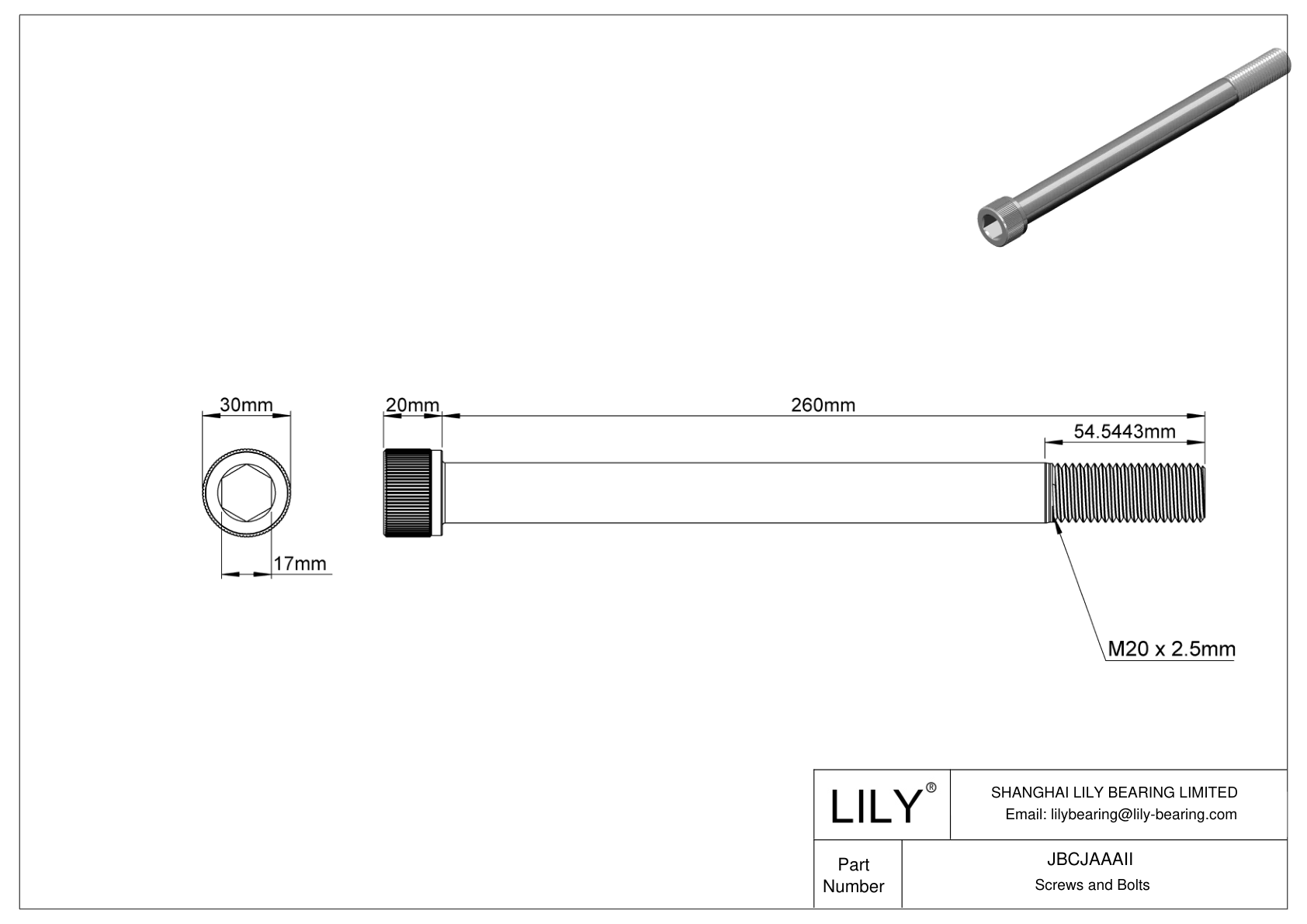 JBCJAAAII Alloy Steel Socket Head Screws cad drawing