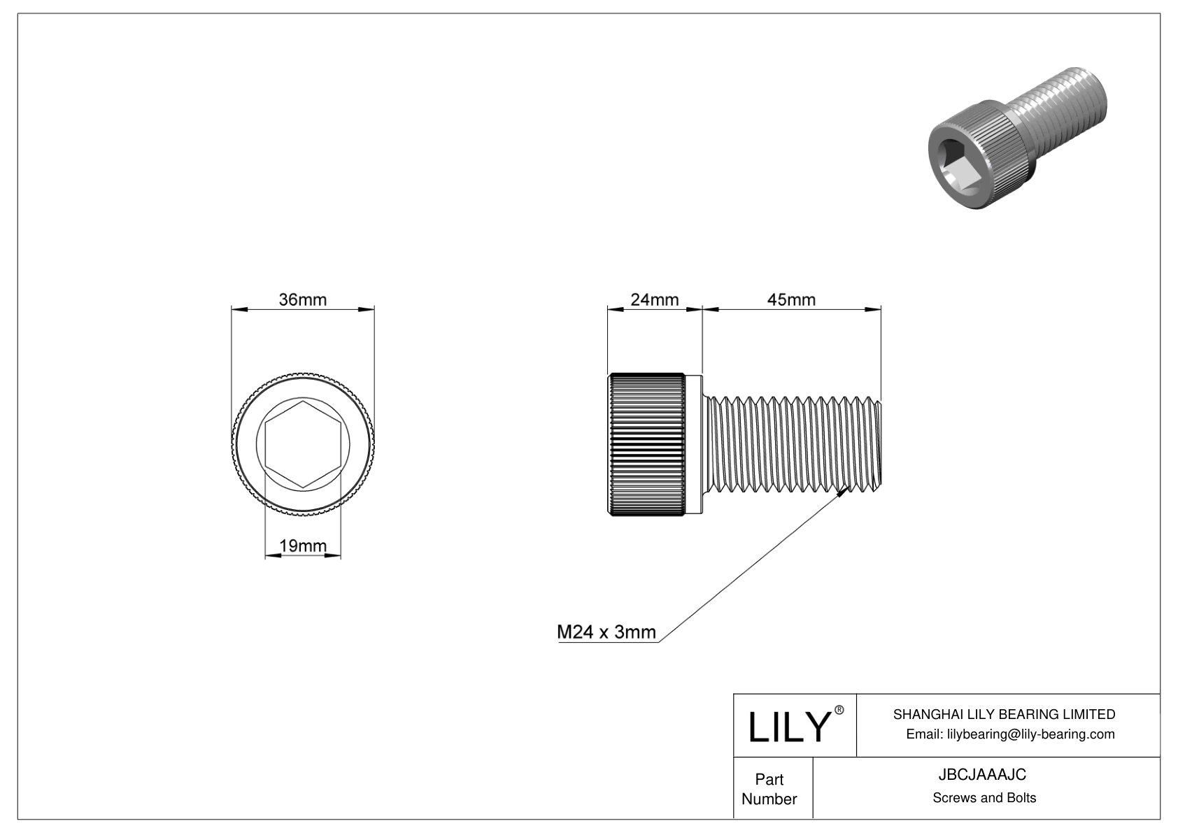 JBCJAAAJC Alloy Steel Socket Head Screws cad drawing