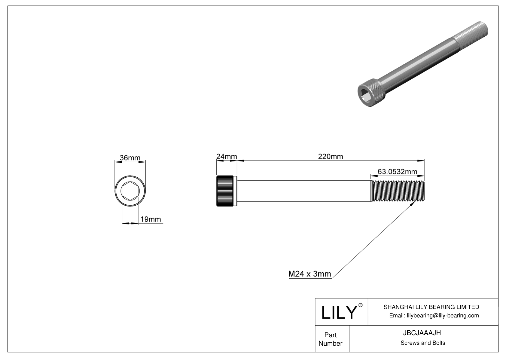 JBCJAAAJH Alloy Steel Socket Head Screws cad drawing