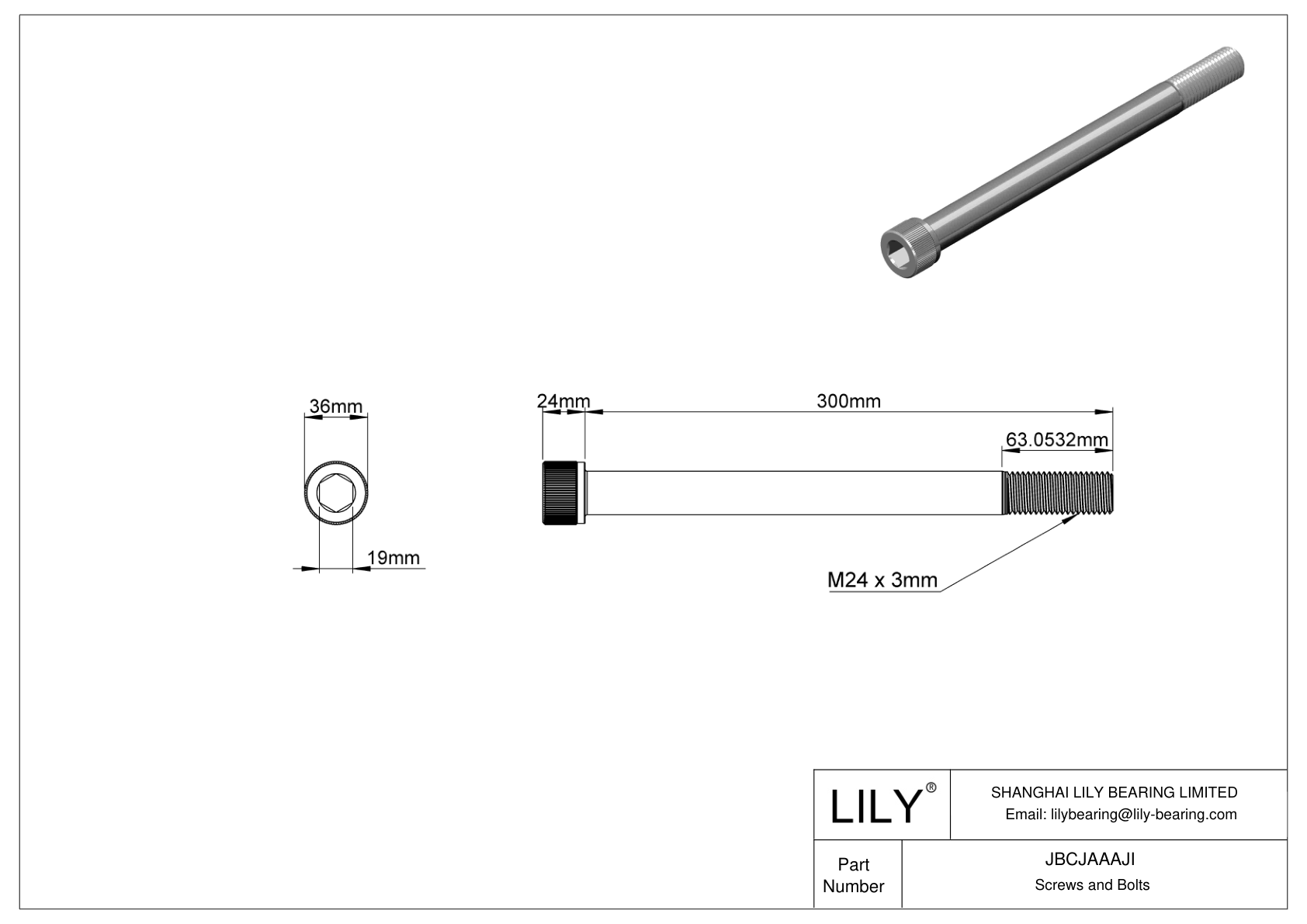 JBCJAAAJI Alloy Steel Socket Head Screws cad drawing