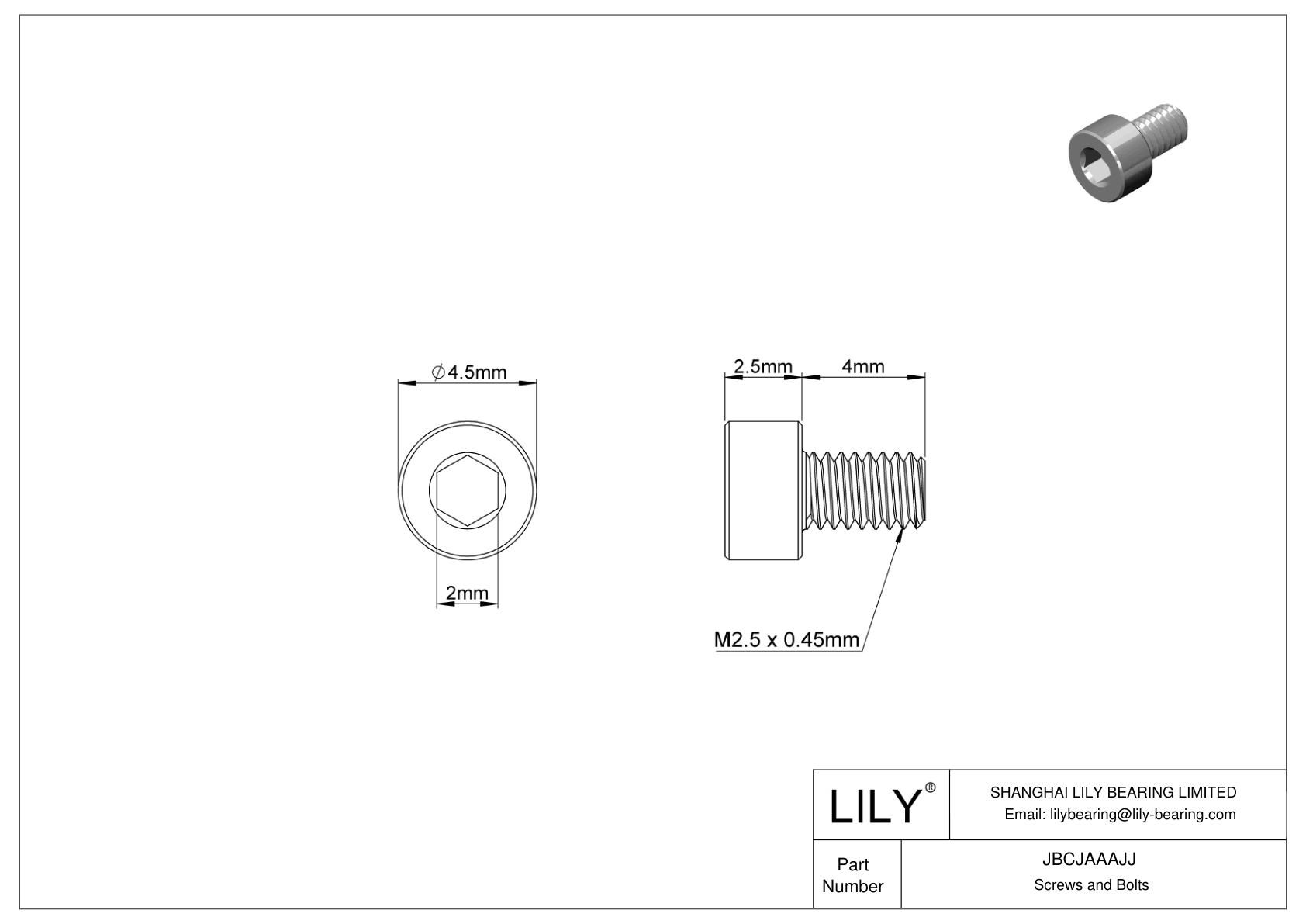 JBCJAAAJJ Alloy Steel Socket Head Screws cad drawing