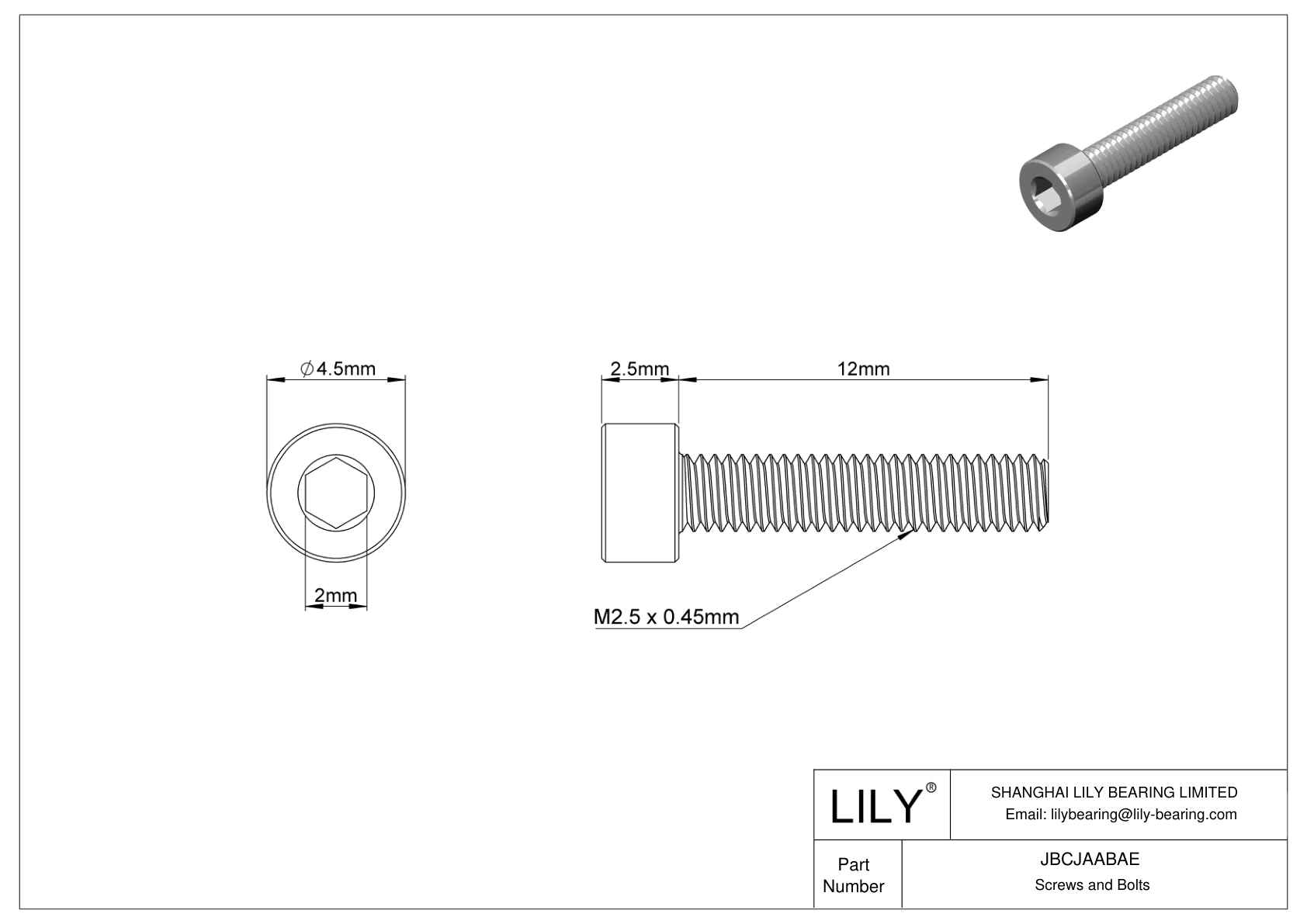 JBCJAABAE Alloy Steel Socket Head Screws cad drawing