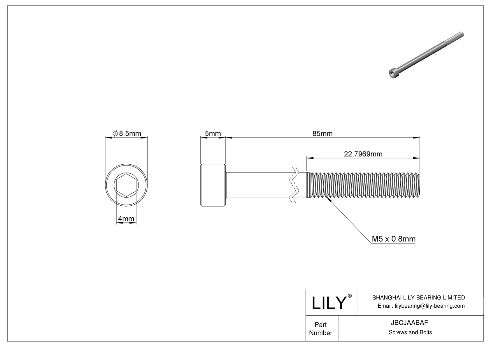 JBCJAABAF 合金钢内六角螺钉 cad drawing