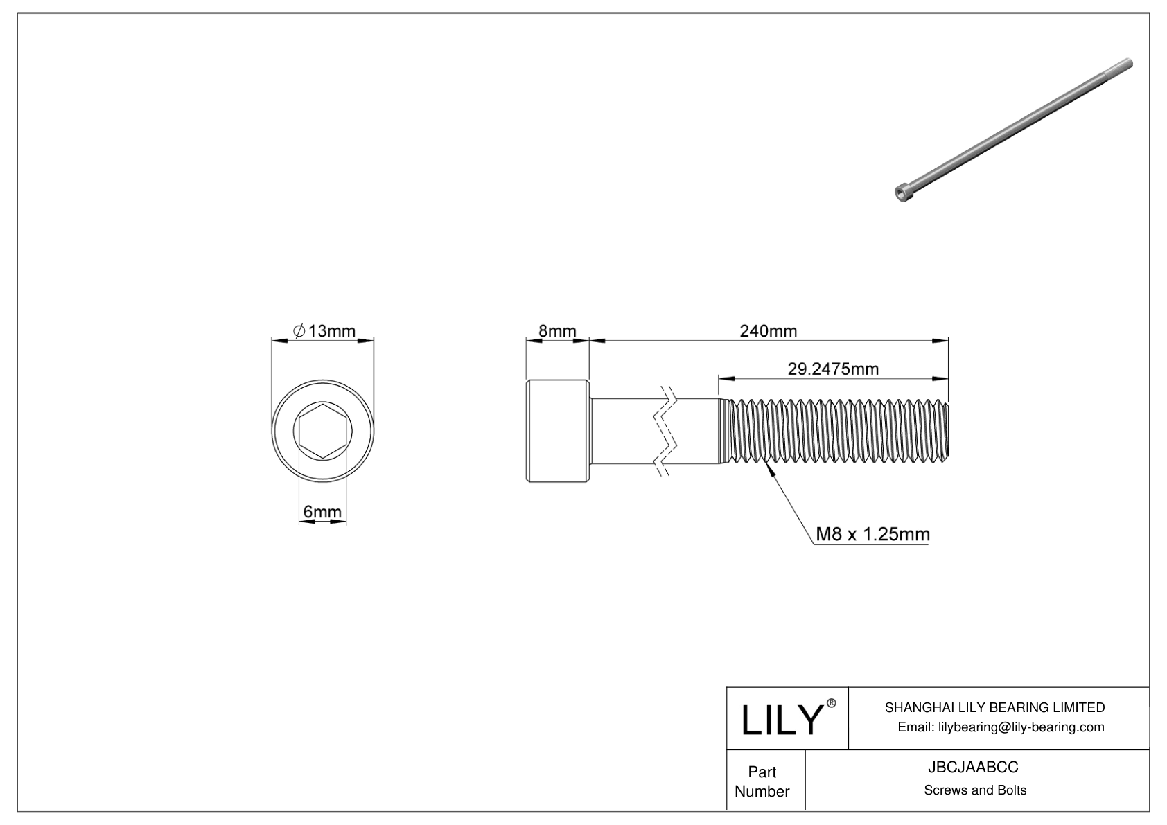 JBCJAABCC Alloy Steel Socket Head Screws cad drawing