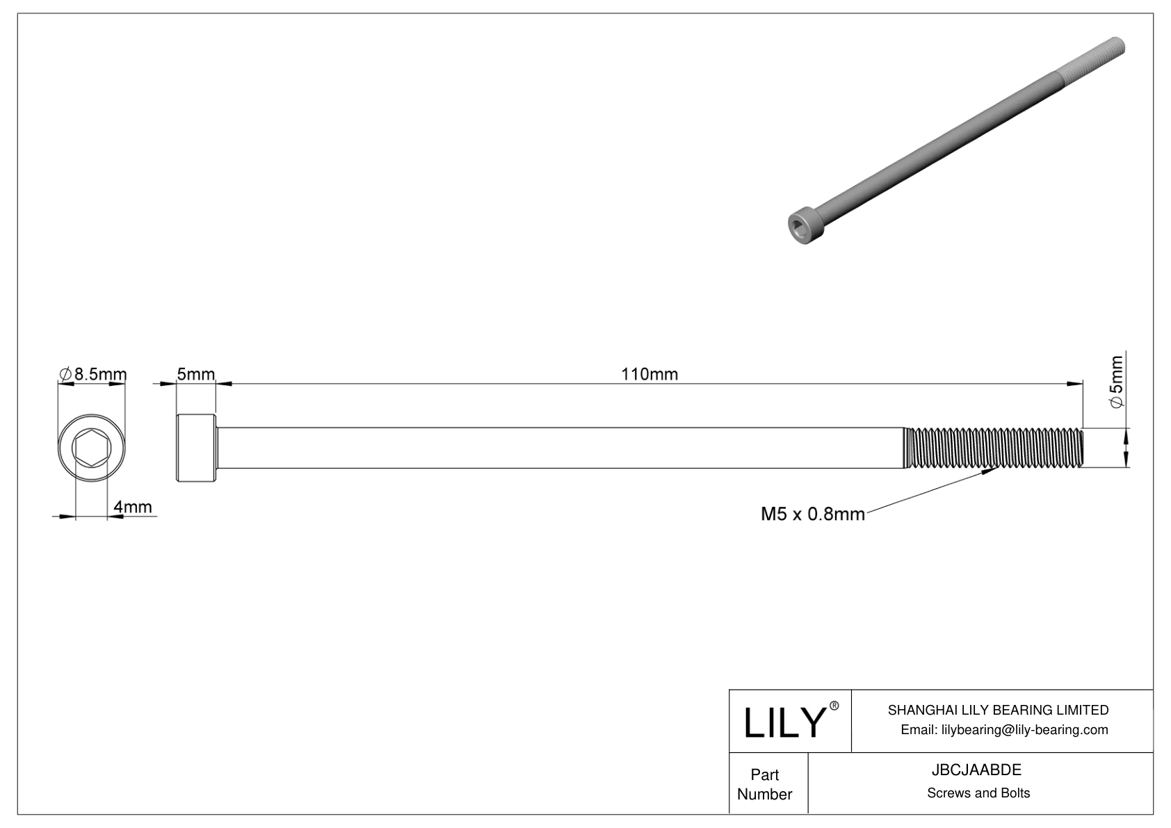 JBCJAABDE Tornillos de cabeza cilíndrica de acero aleado cad drawing