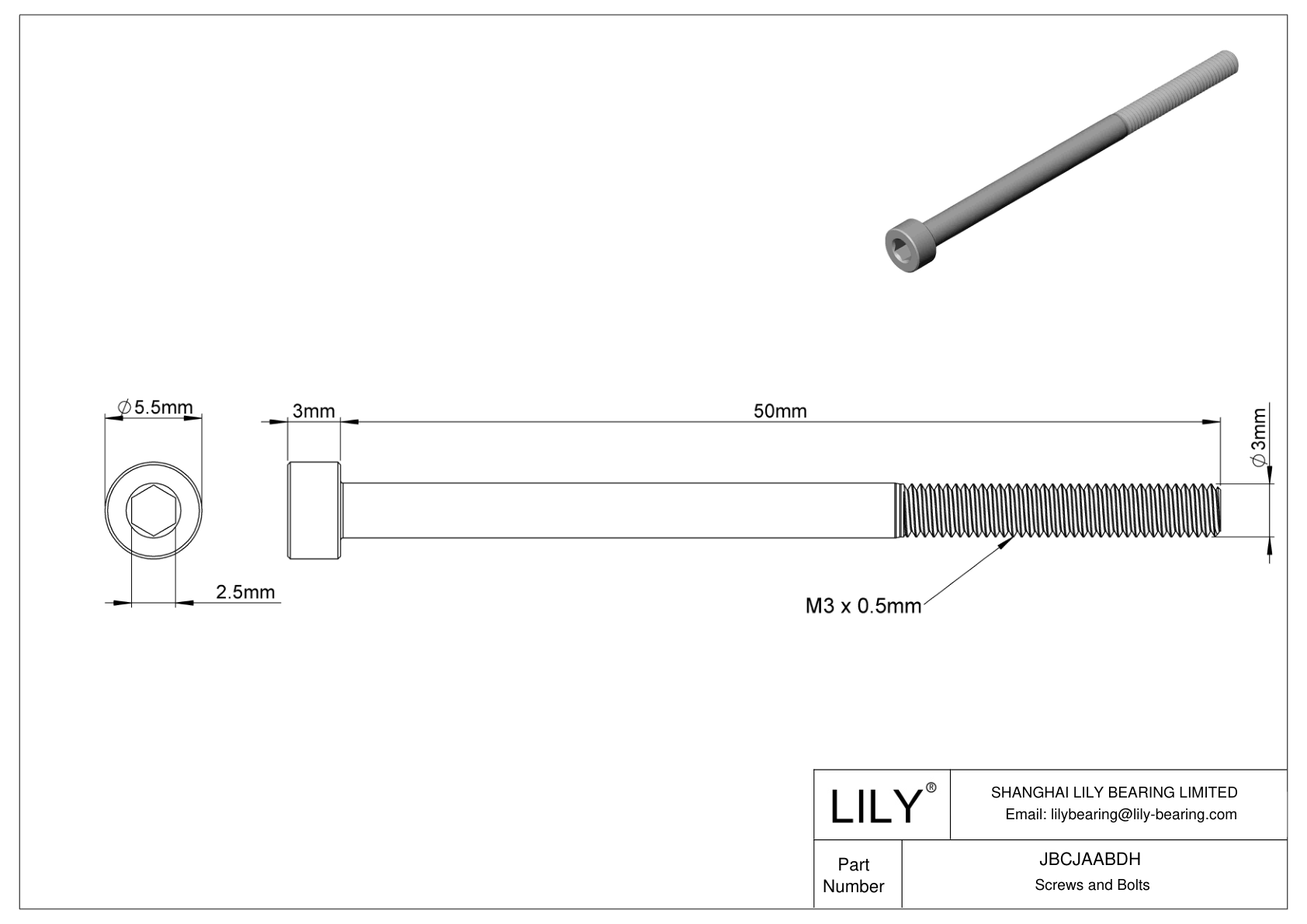 JBCJAABDH Alloy Steel Socket Head Screws cad drawing