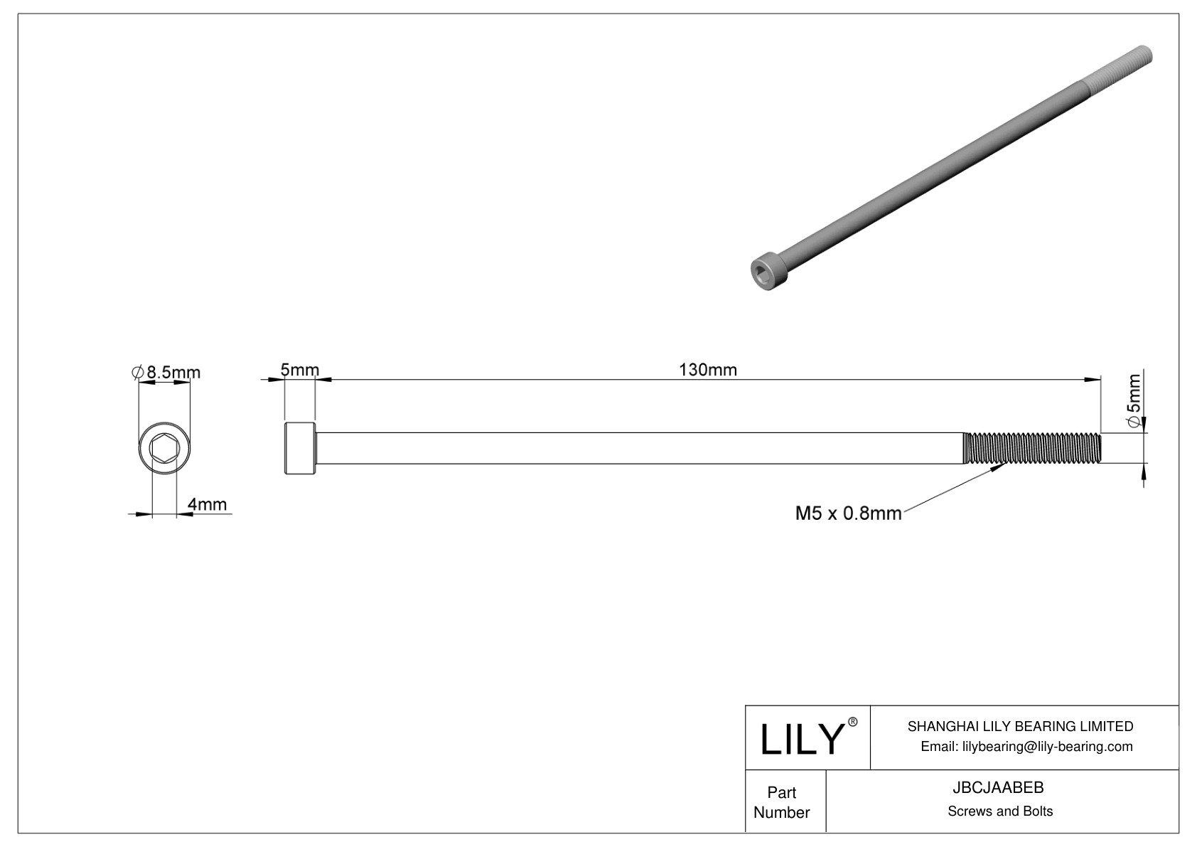 JBCJAABEB Tornillos de cabeza cilíndrica de acero aleado cad drawing