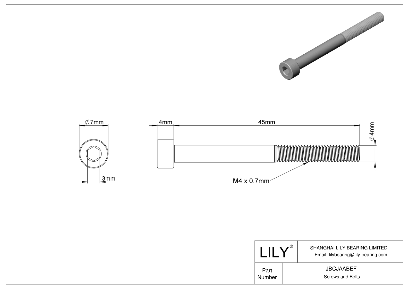 JBCJAABEF Alloy Steel Socket Head Screws cad drawing