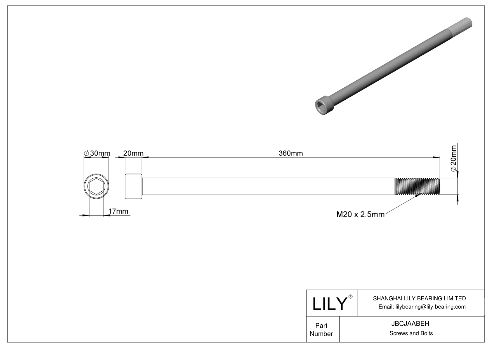 JBCJAABEH Tornillos de cabeza cilíndrica de acero aleado cad drawing