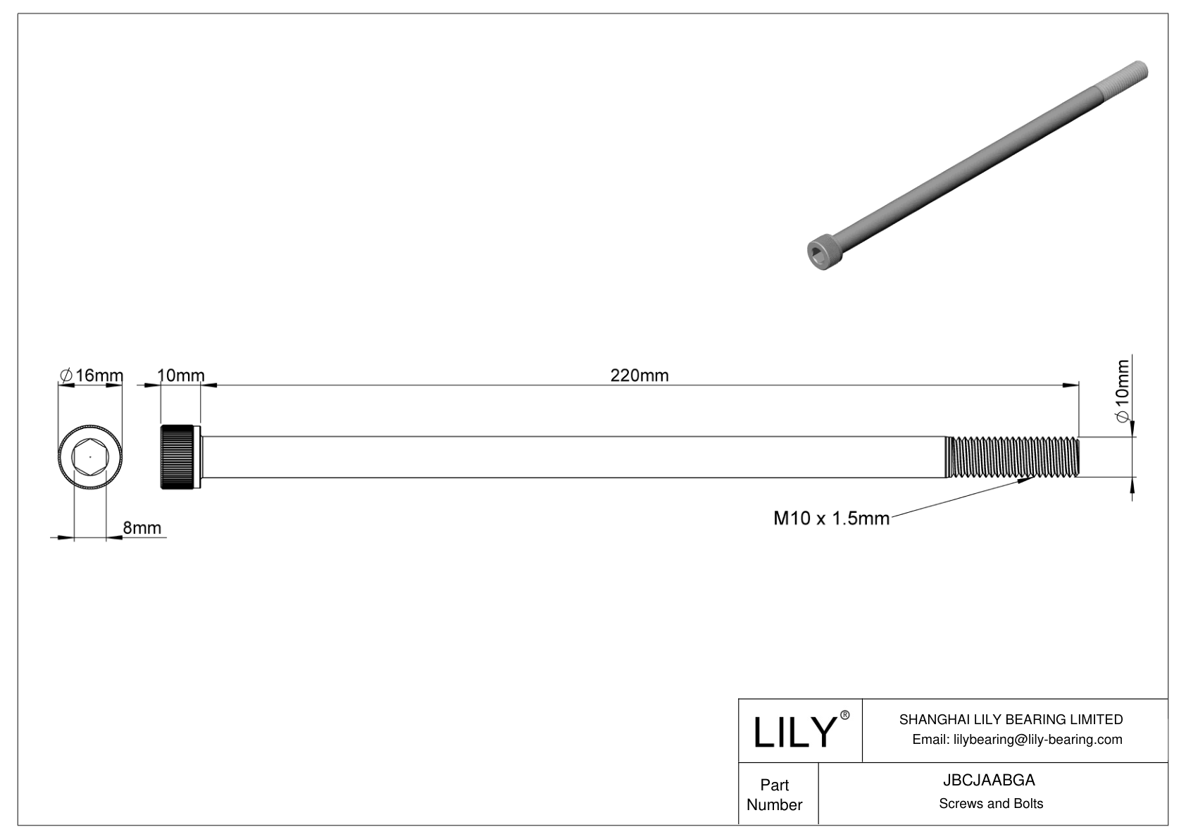 JBCJAABGA Tornillos de cabeza cilíndrica de acero aleado cad drawing