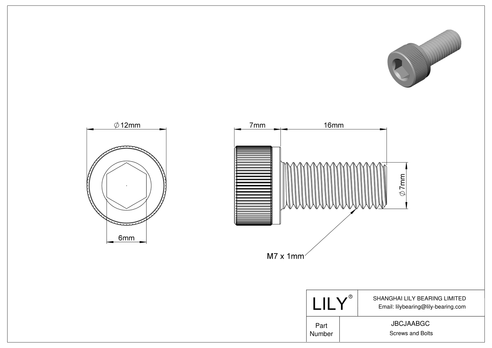 JBCJAABGC Alloy Steel Socket Head Screws cad drawing